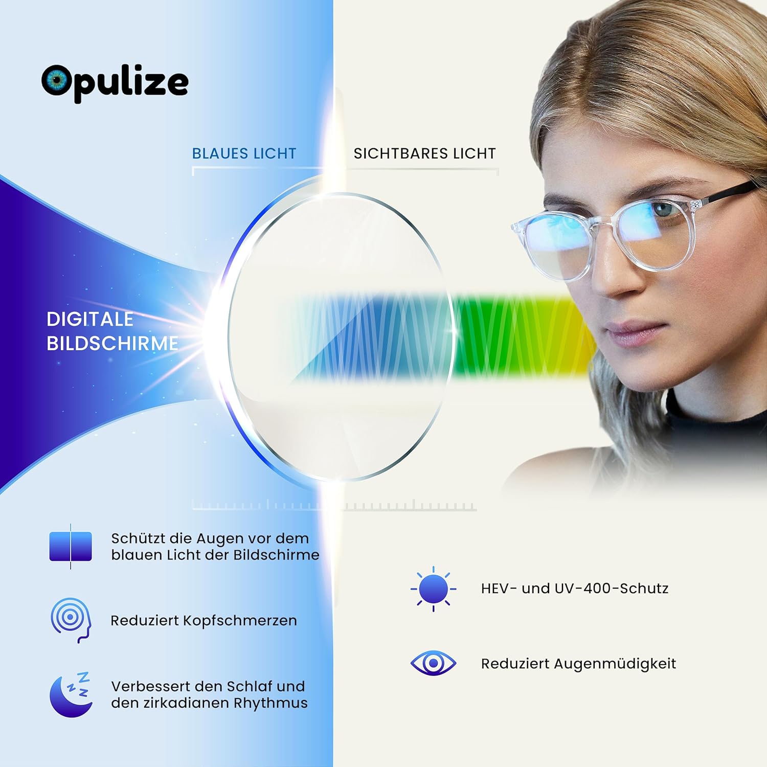 Thumbnail 4 de OPULIZE SEE Blaulichtfilter Lesebrille – 2er-Pack, Rechteckrahmen, Federscharnier, UV400 Schutz