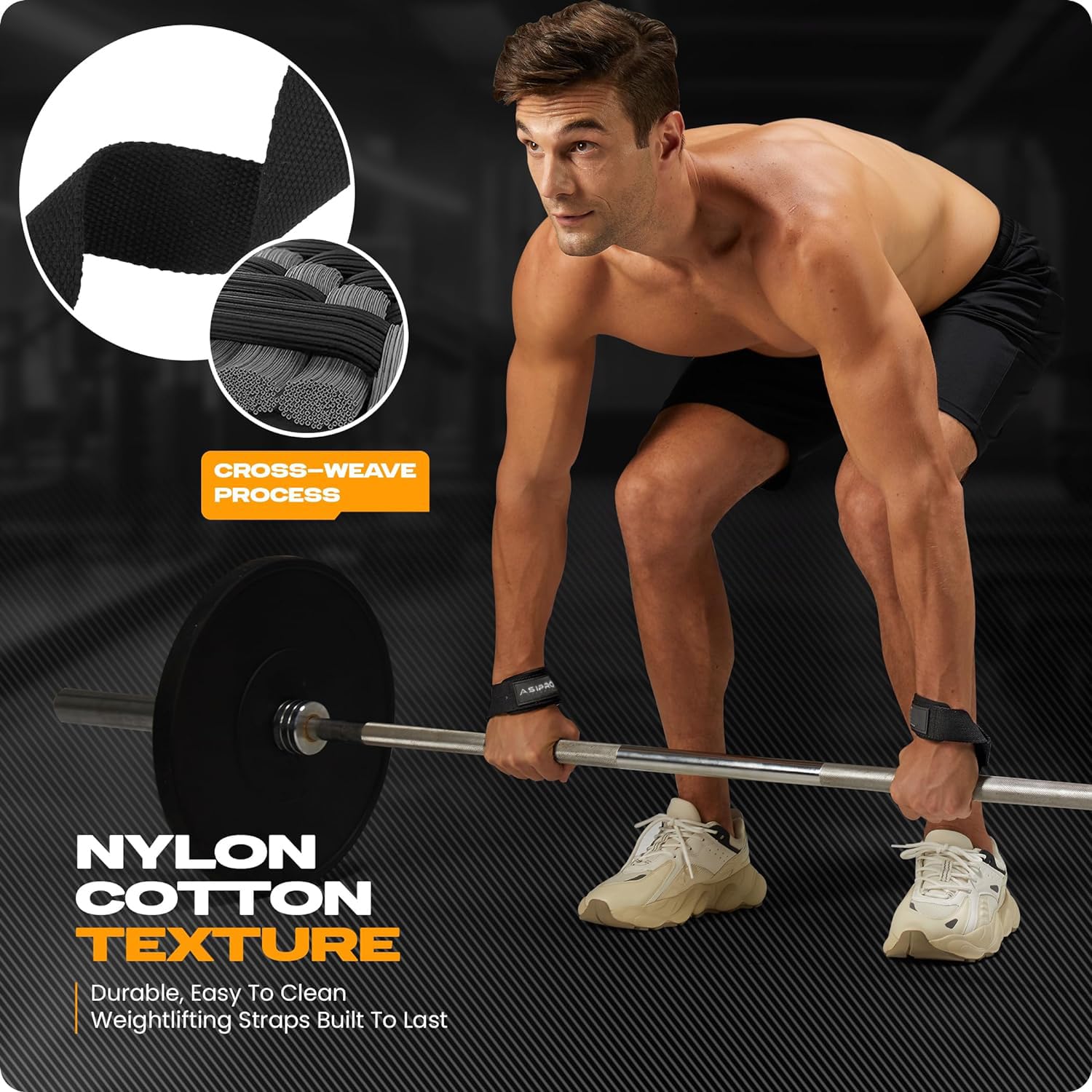 Detalle 1 de ASIPRO AS-STRP-01 Weightlifting Wrist Straps, 22-Inch Cotton with Neoprene Padding
