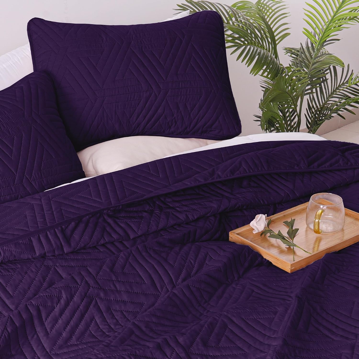 Detalle 2 de Whale Flotilla sprei 240 x 260 cm met 2 kussenslopen, microvezel, paars