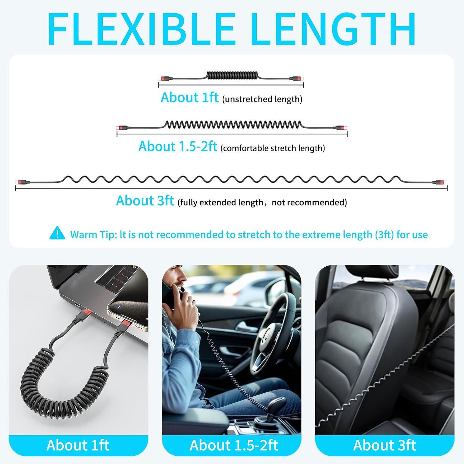 Thumbnail 3 de Coiled USB C to USB C Cable 3ft