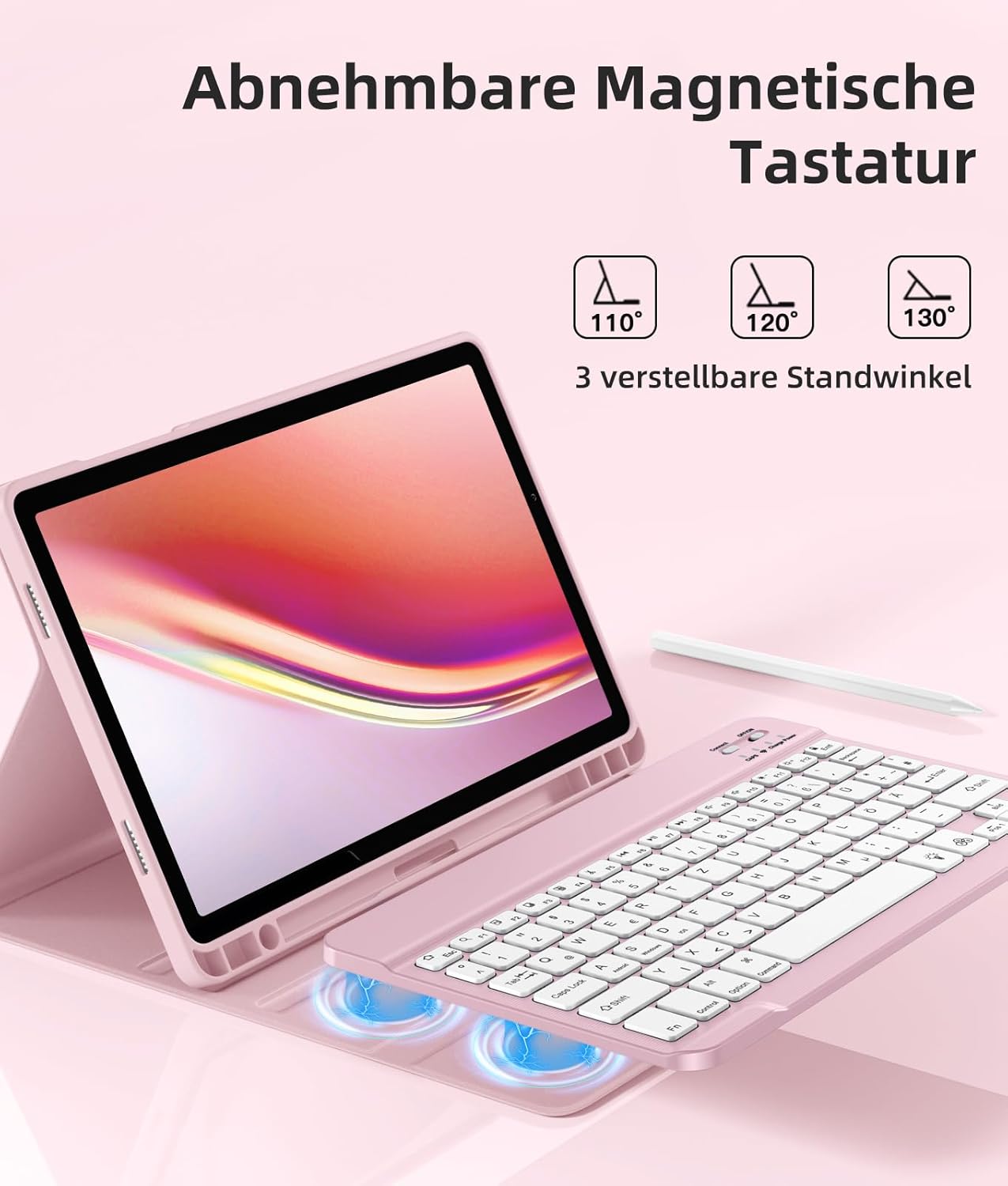 Thumbnail 2 de Vobafe Hülle mit Tastatur für Samsung Galaxy Tab A11+ Plus (11 Zoll, 2025) & Tab A9+ Plus (11 Zoll, 2023) – QWERTZ, beleuchtet, abnehmbar, Rosa