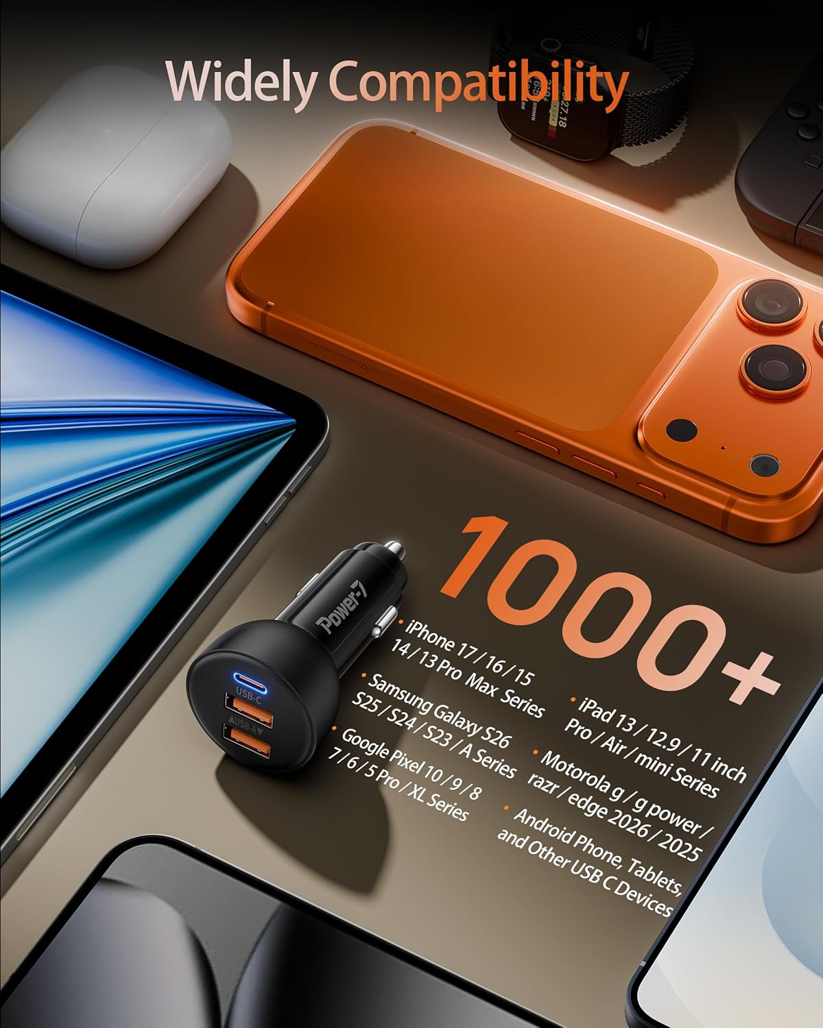 Thumbnail 4 de USB-C Car Charger 2-Pack (70W, 3-Port) with PD/QC Fast Charging for iPhone, iPad, Galaxy, Pixel & Android