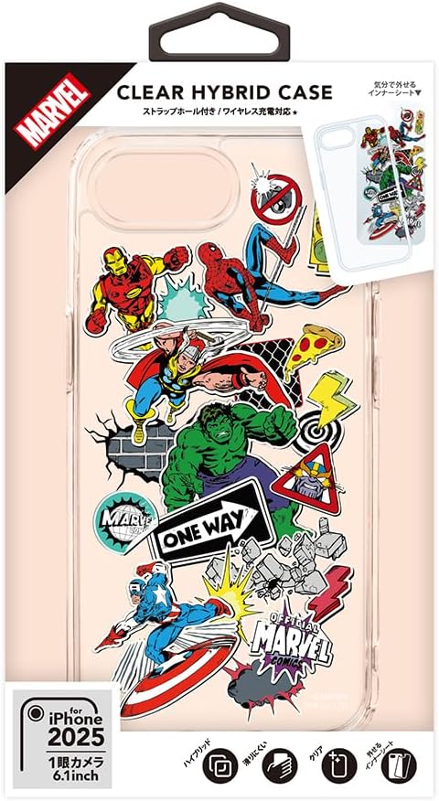Detalle de Premium Style PG-D25KPT08MVL iPhone16e用クリアハイブリッドケース MARVELシート付き
