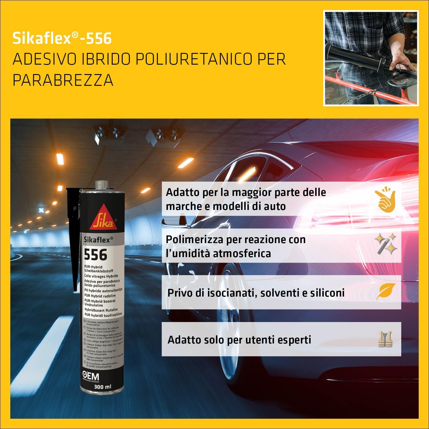 Detalle de Sika Sikaflex 556 Nero: Adesivo parabrezza auto ad alta qualità, 300 ml