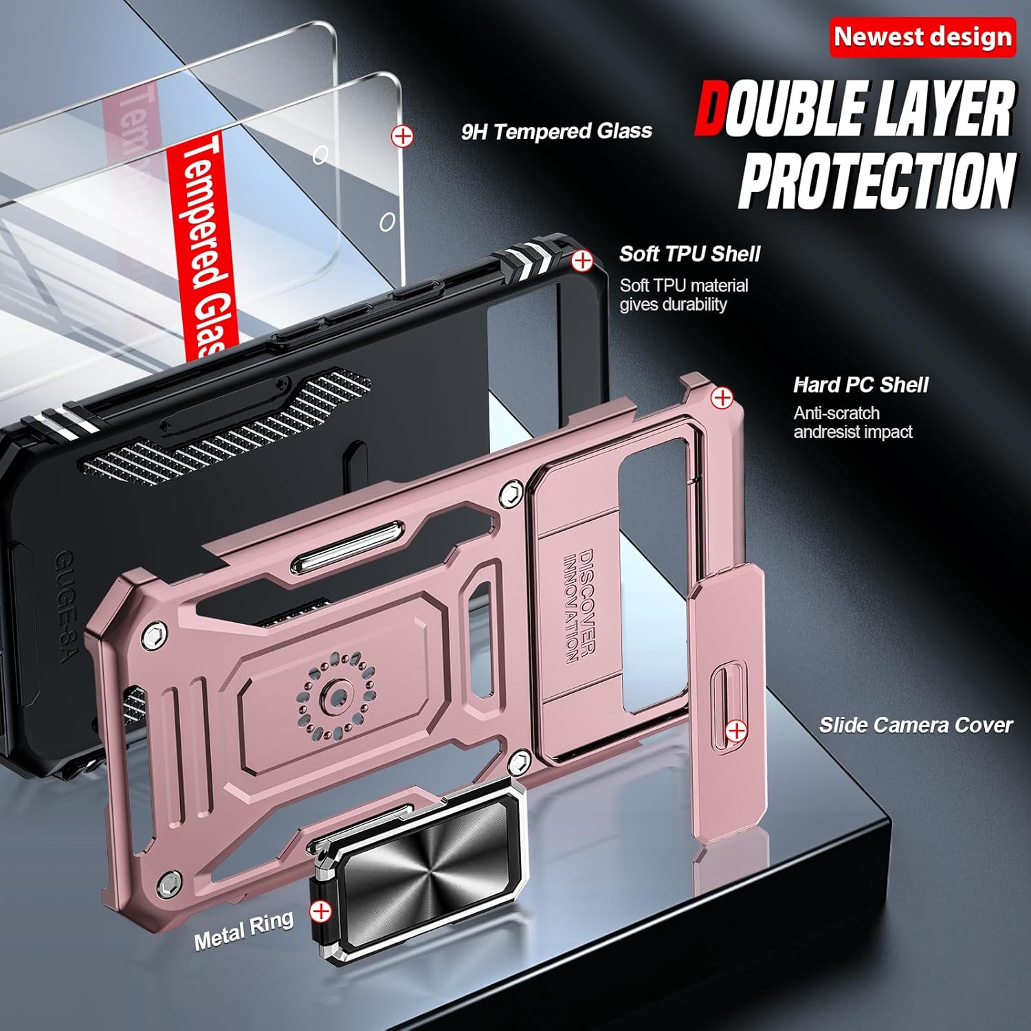 Thumbnail 1 de LeYi for Google Pixel 8a Case with camera lens cover slider and kickstand (Rose Gold)