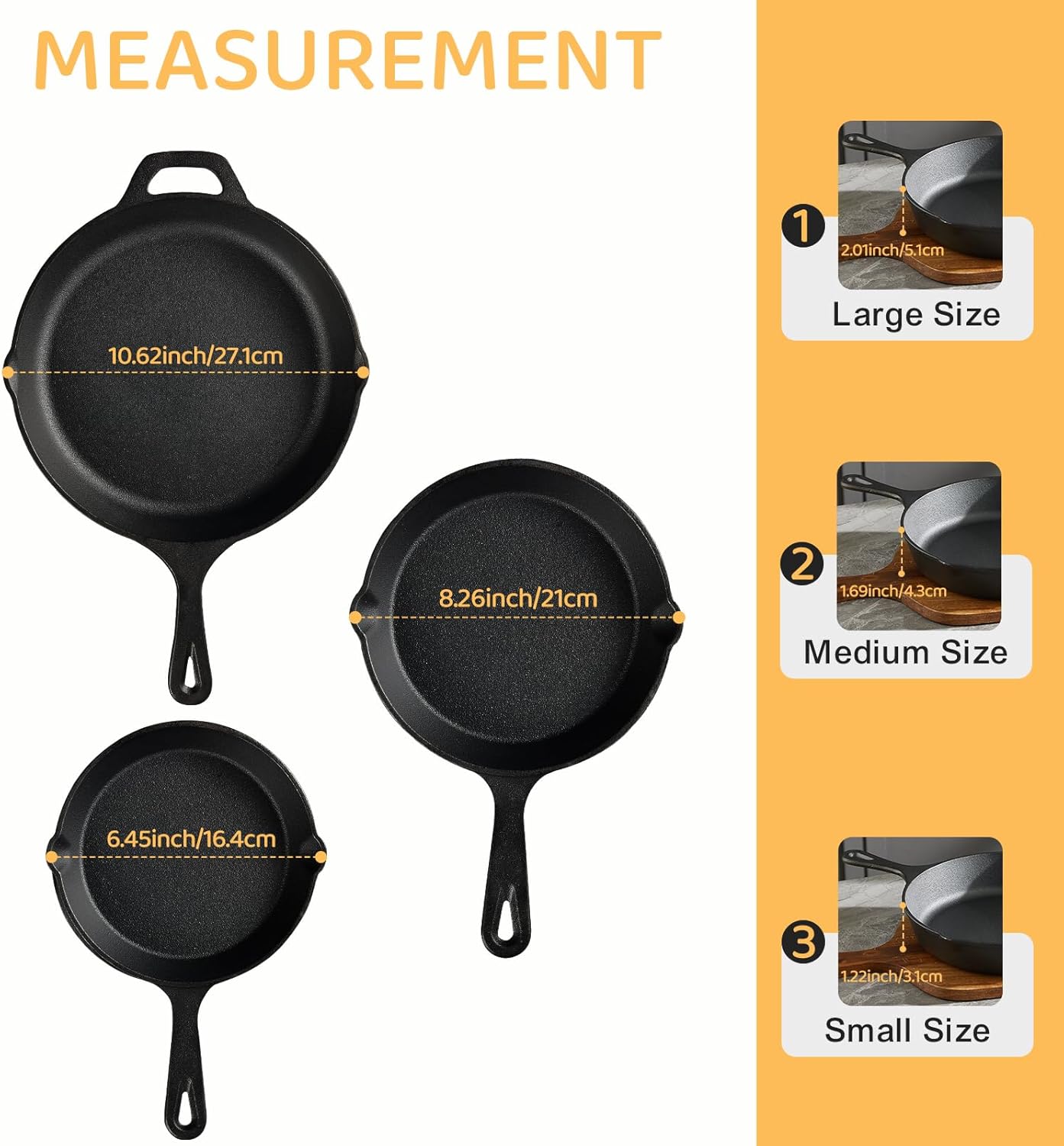 Thumbnail 2 de EWFEN Cast Iron Skillet Set 3-Piece