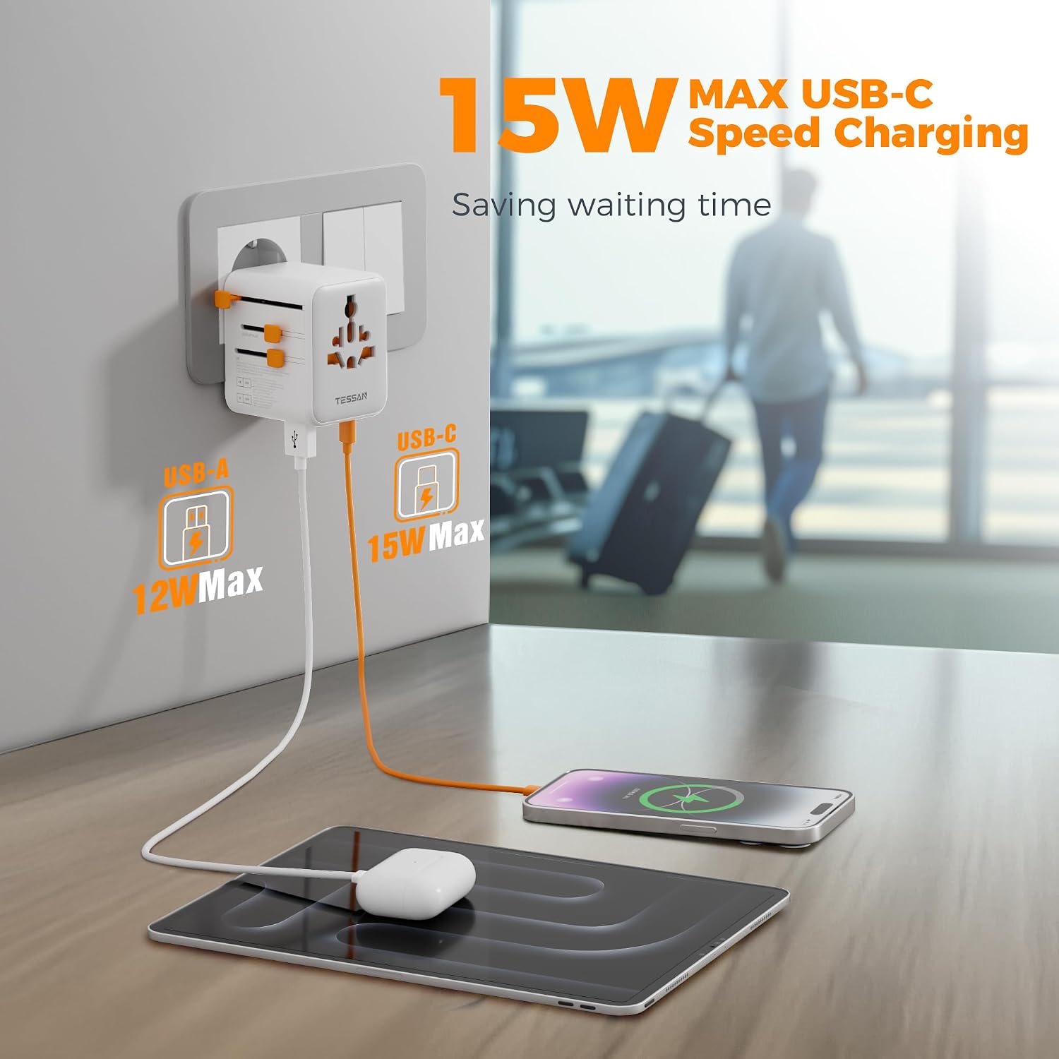 Detalle 2 de TESSAN Universal Travel Adapter 2500W 🔌
