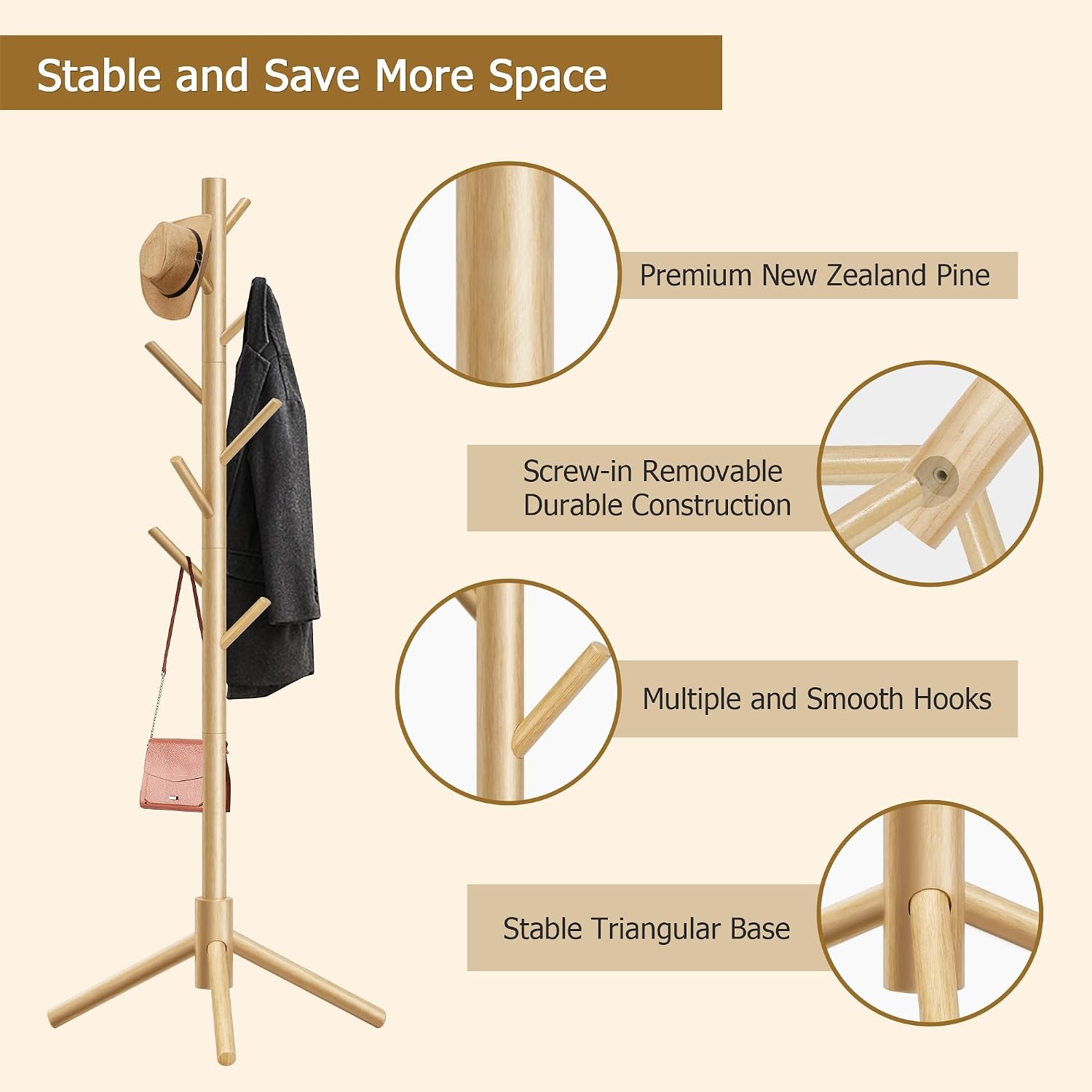 Thumbnail 4 de Azaeahom Coat Rack 3-Height, 8 Hooks