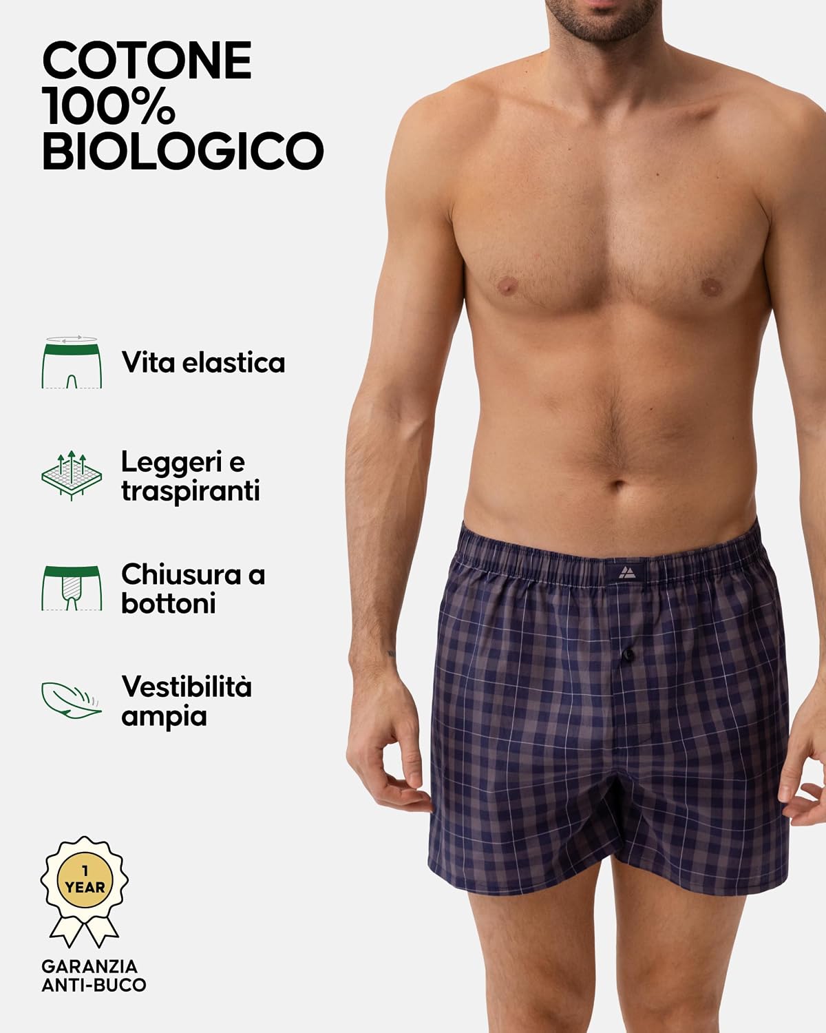 Detalle 2 de Danish Endurance Boxer Uomo Americani in cotone biologico 100% (pantaloncino, 4 o 6 paia)