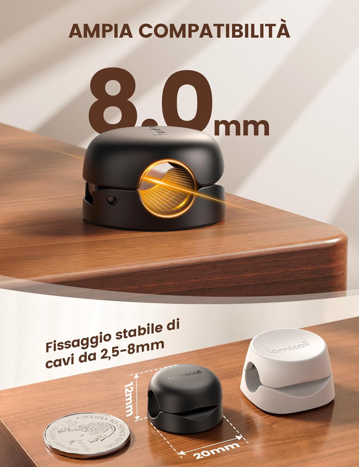 Detalle 2 de Lamicall Clip per cavi salvaspazio 8 mm, set 6 pezzi