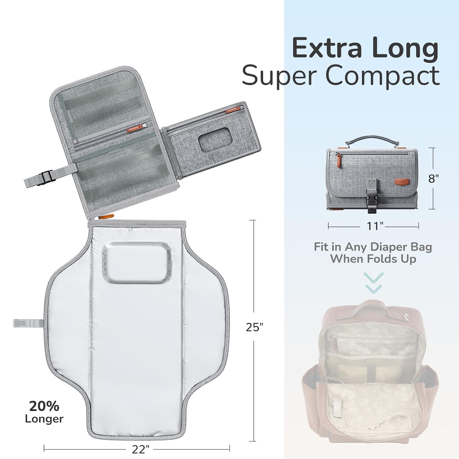 Detalle de Alatino Portable Diaper Changing Pad, 25 x 22-Inch, Gray, Waterproof