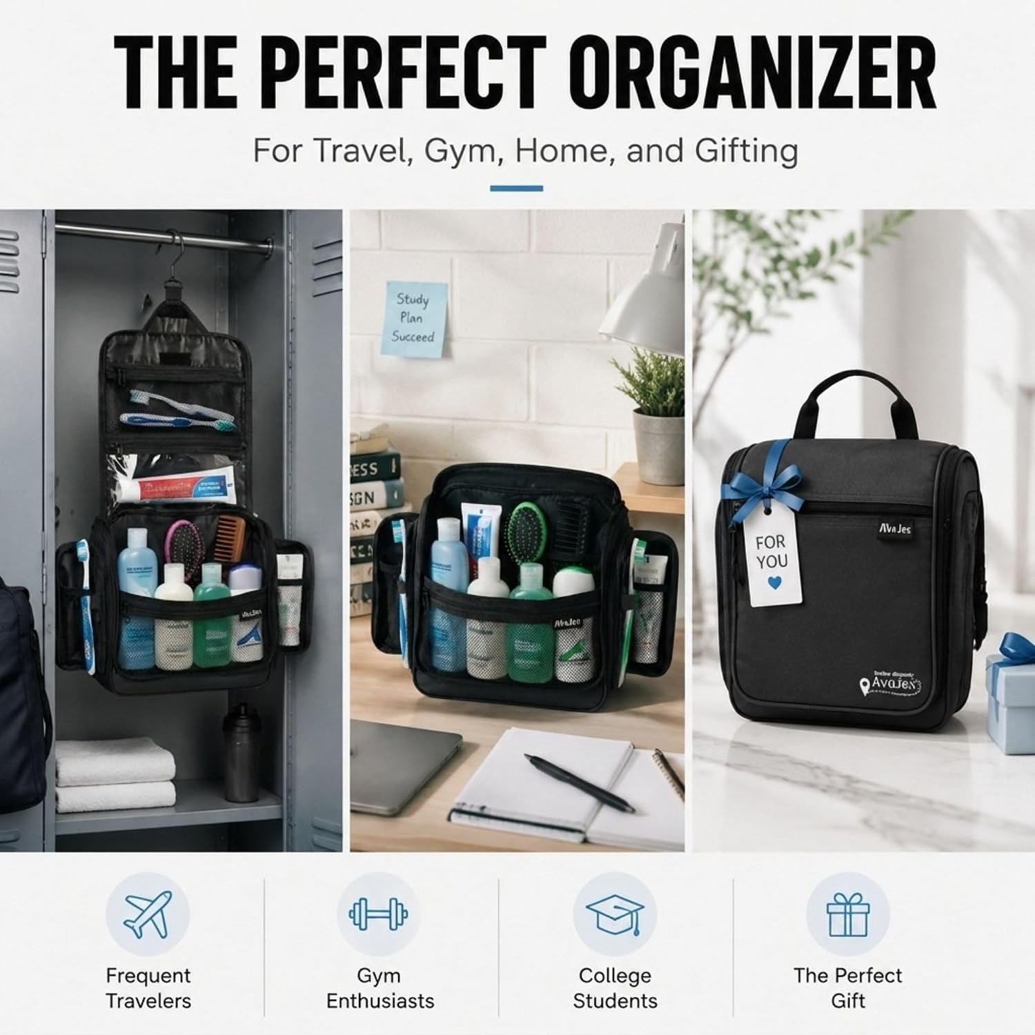 Thumbnail 6 de Men & Women Travel Toiletry Bag with 19 Compartments (10.6”x10.6”x3.2”) Waterproof Lining and Metal Swivel Hook