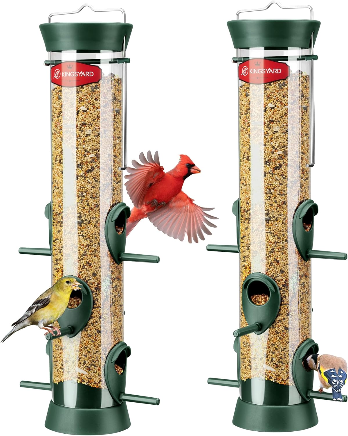 Imagen de Kingsyard 2 Pack Tube Bird Feeder for Outdoors – 6 Ports, Removable Base & Easy-Clean Design (Green) en OfertitasTOP