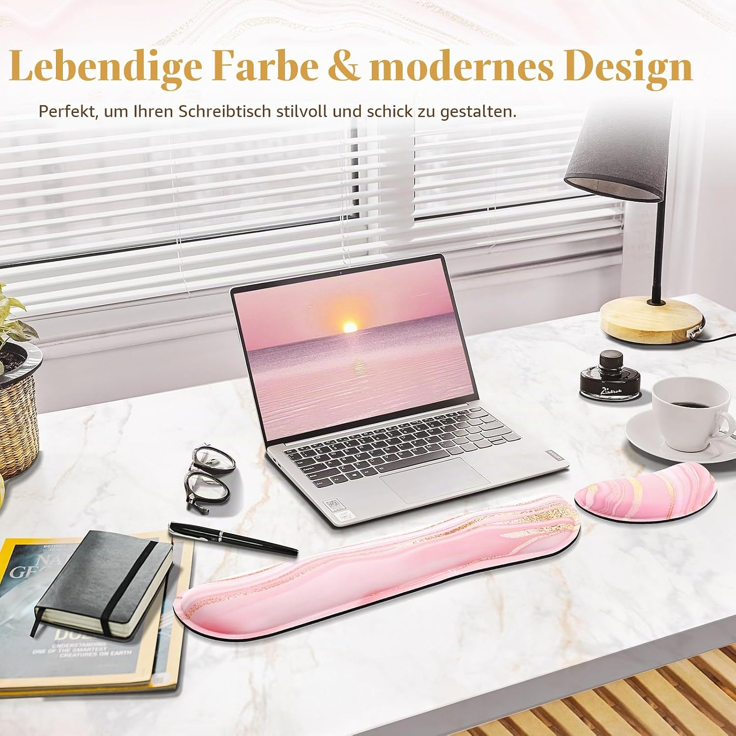 Detalle 2 de Gimars Handballenauflage Tastatur – Ergonomische Tastatur- und Mausauflage mit Memory-Foam, 3 cm Dicke, rosa/gold