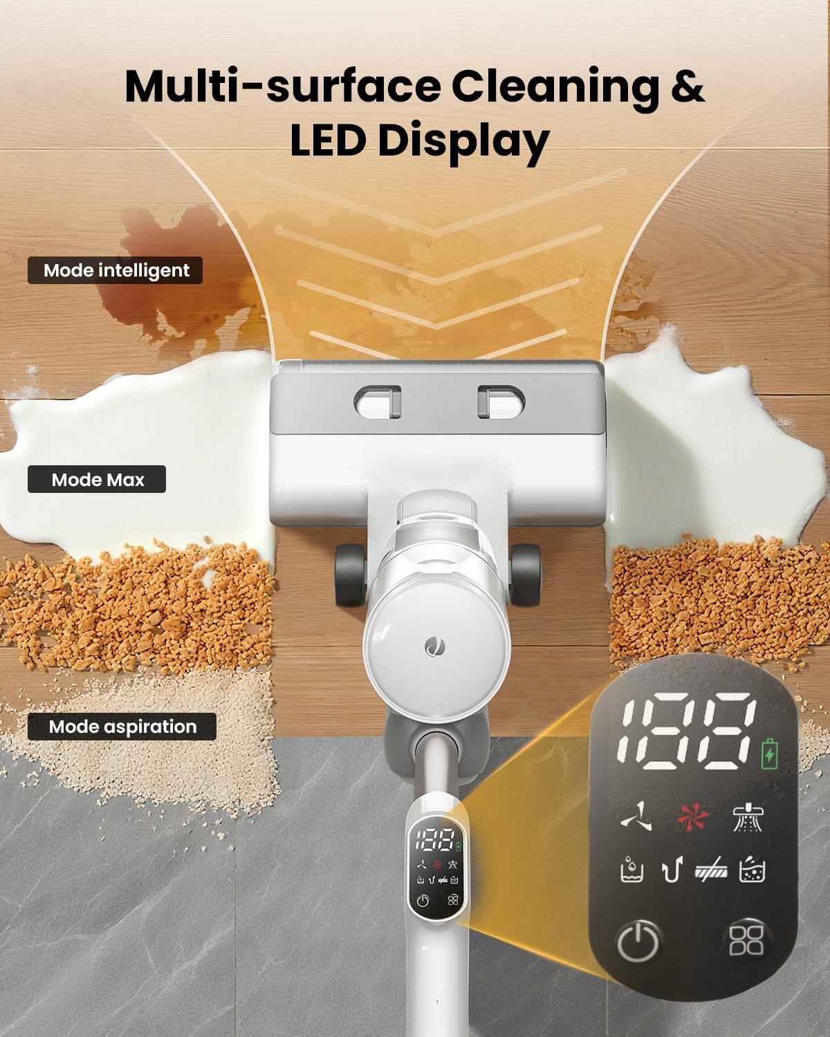 Detalle de Proscenic F10 Ultra+ Aspirateur Laveur sans Fil — 60 minutes d’autonomie et lavage eau et poussière