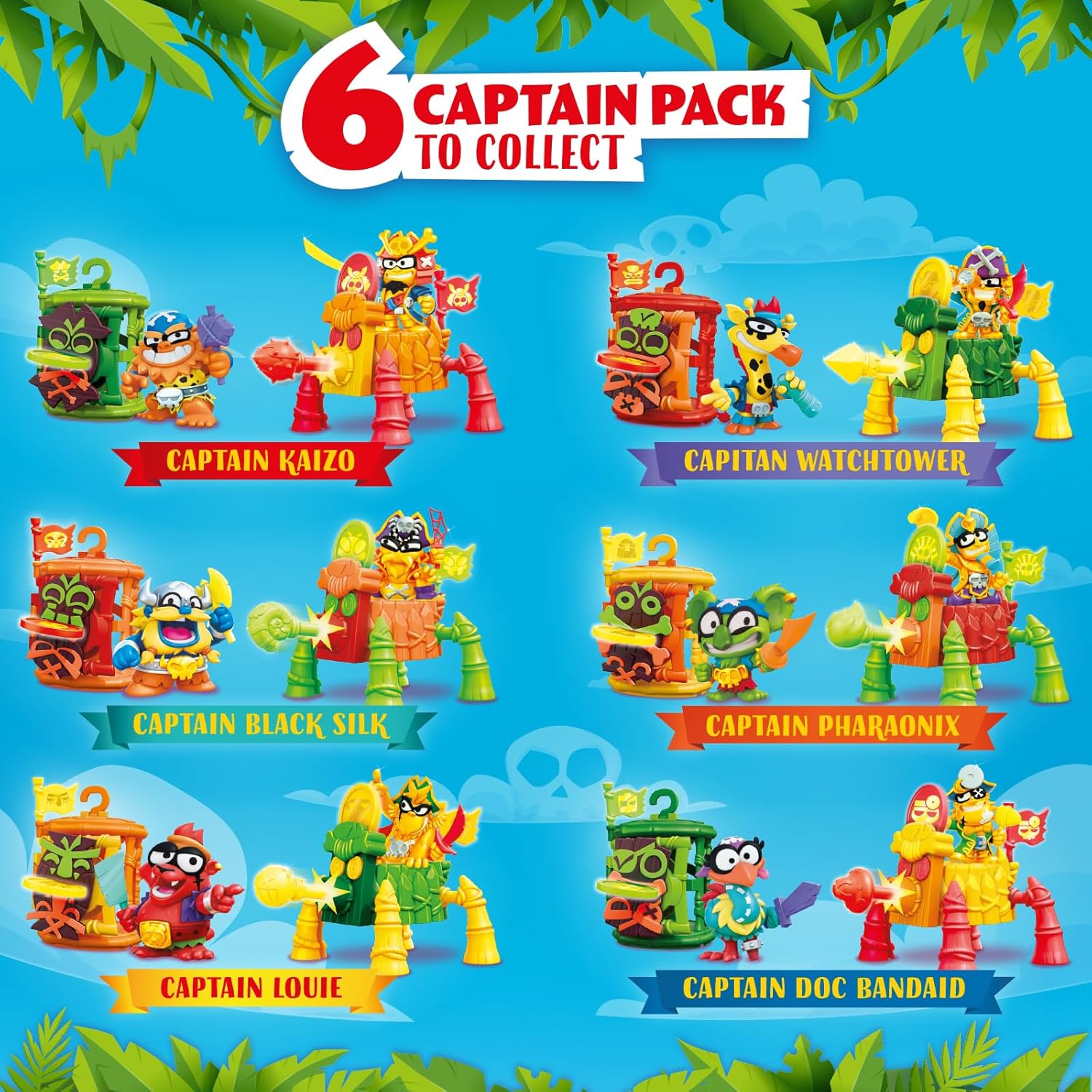 Thumbnail 4 de PIRATIX ADVENTURE WORLD Crazy Jungle Captain Pack „Doc Bandaid“ – Captain-Dock mit Neon-Accessoires (enthält 4 Piratix)