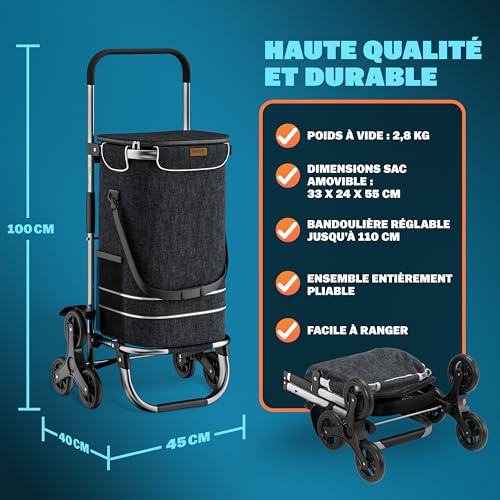 Thumbnail 5 de MONZANA Chariot de Courses Noir 56 L, 3 en 1 pliable avec isolation et 4 roues réfléchissantes
