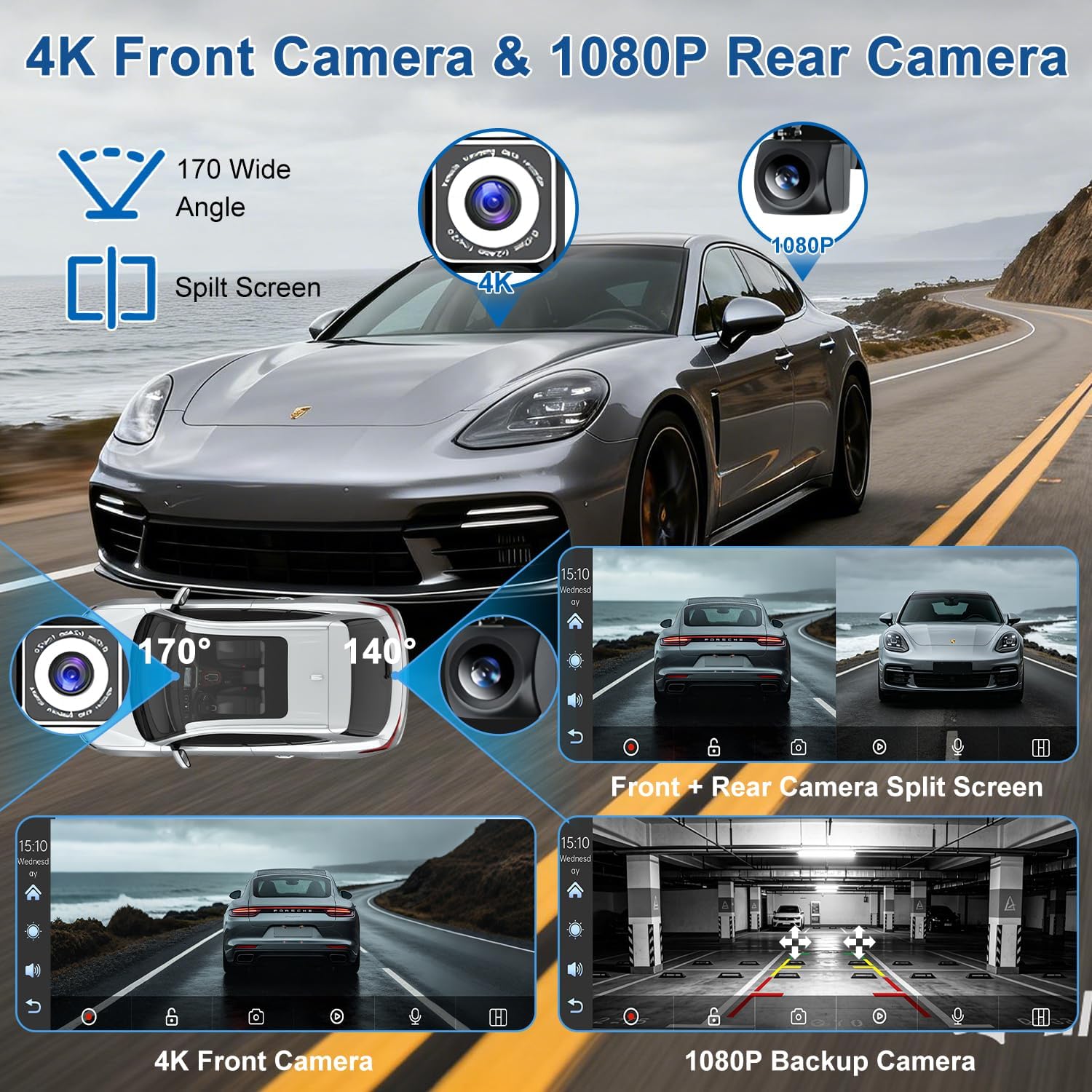 Thumbnail 1 de 10.26-Inch Wireless CarPlay Screen with 4K Dash Cam and Dual Camera System
