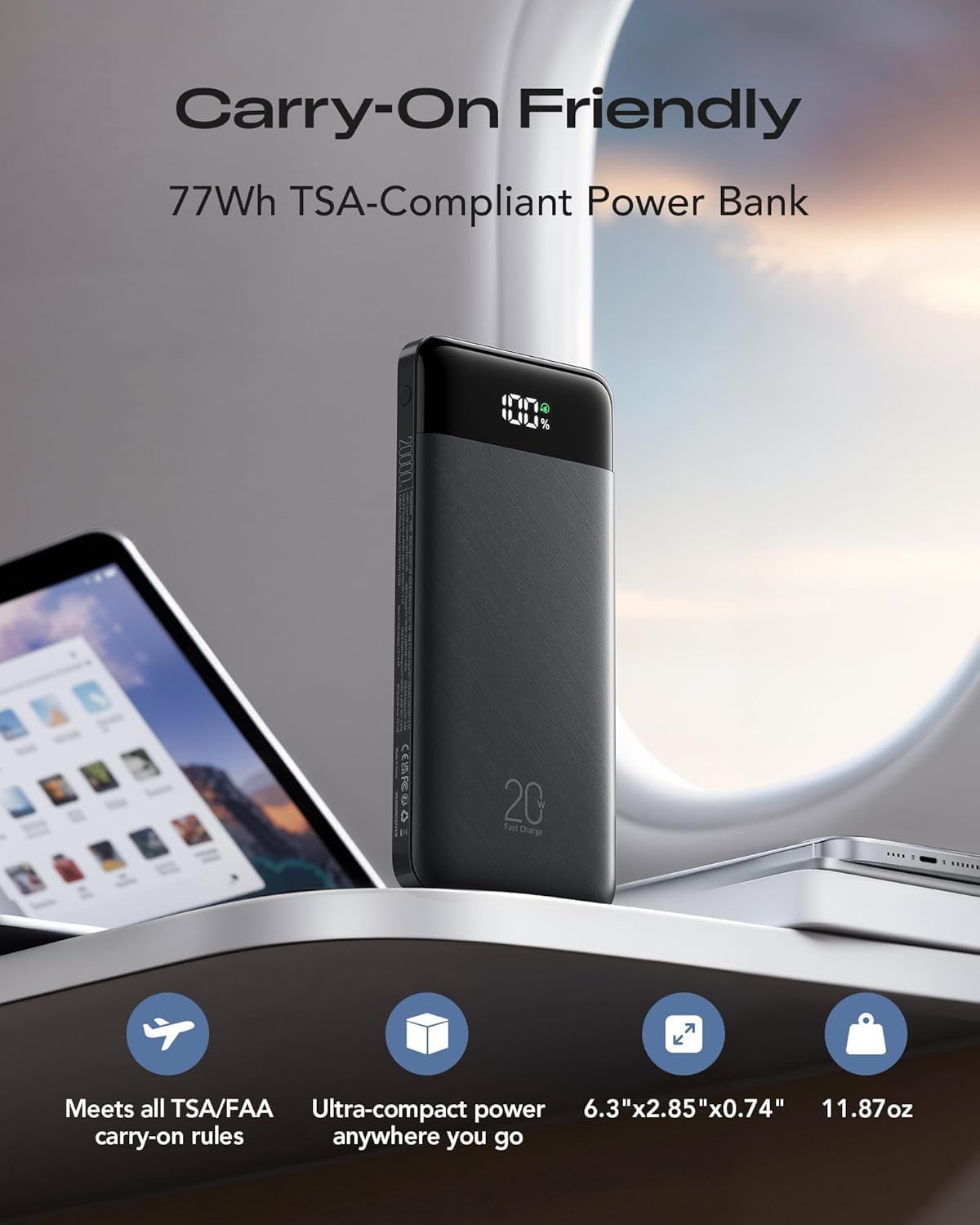 Thumbnail 6 de Orfeika 20,000mAh Power Bank with 4 Built-in Cables (20W Fast Charging) and LED Display