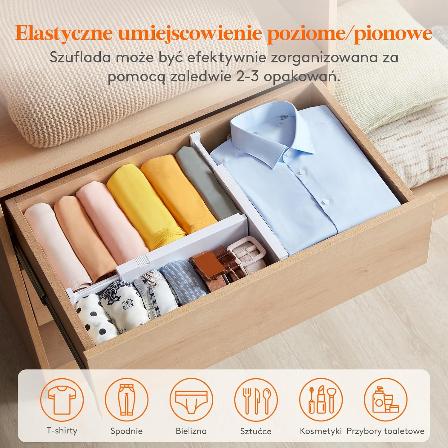 Detalle 2 de Lifewit 23041 – 12 regulowanych organizerów do szuflad, wysokość 10 cm