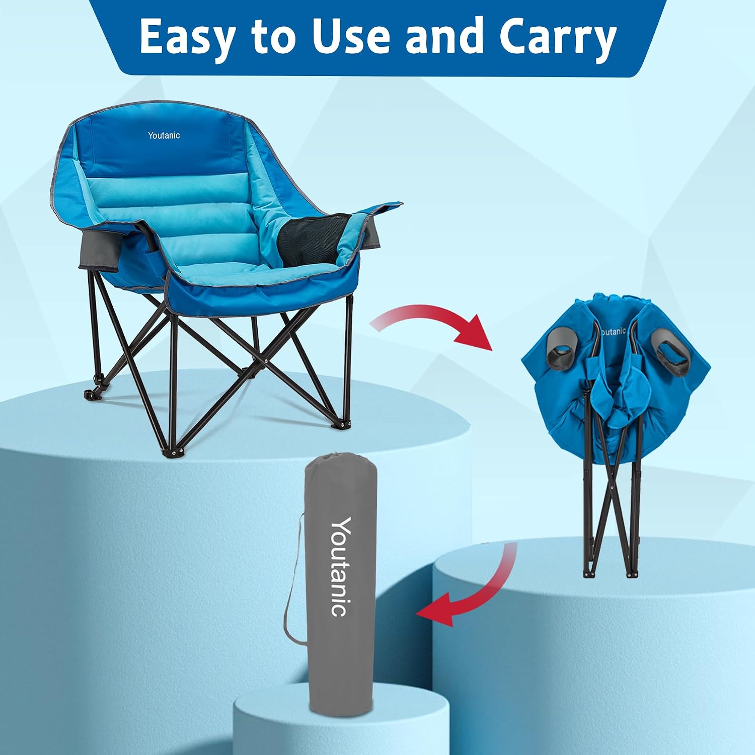 Detalle 2 de Youtanic Oversized Camping Chair: Heavy-Duty Portable Folding Chair for Adults