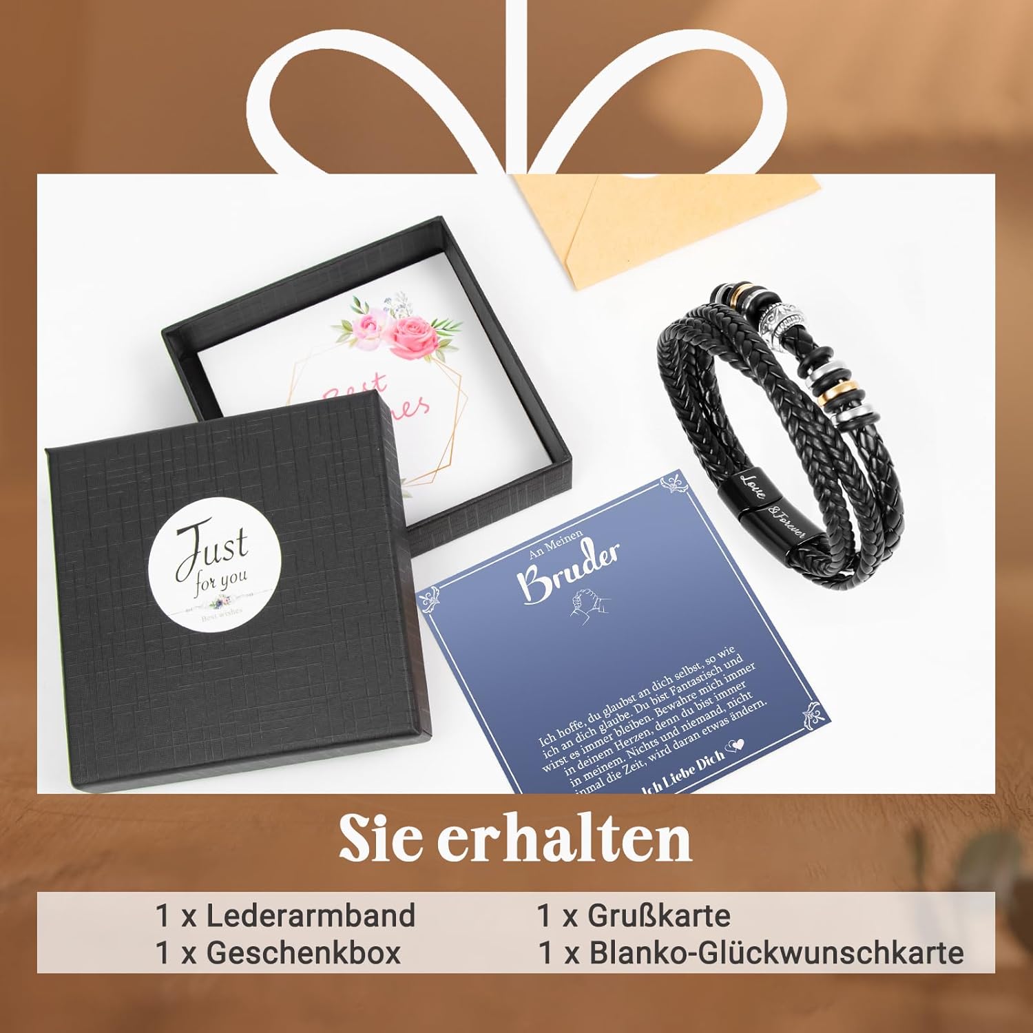 Thumbnail 5 de YIBONIKA Lederarmband für Männer – Geschenkbox mit Nachrichtkarte für Bruder, Papa, Sohn & mehr