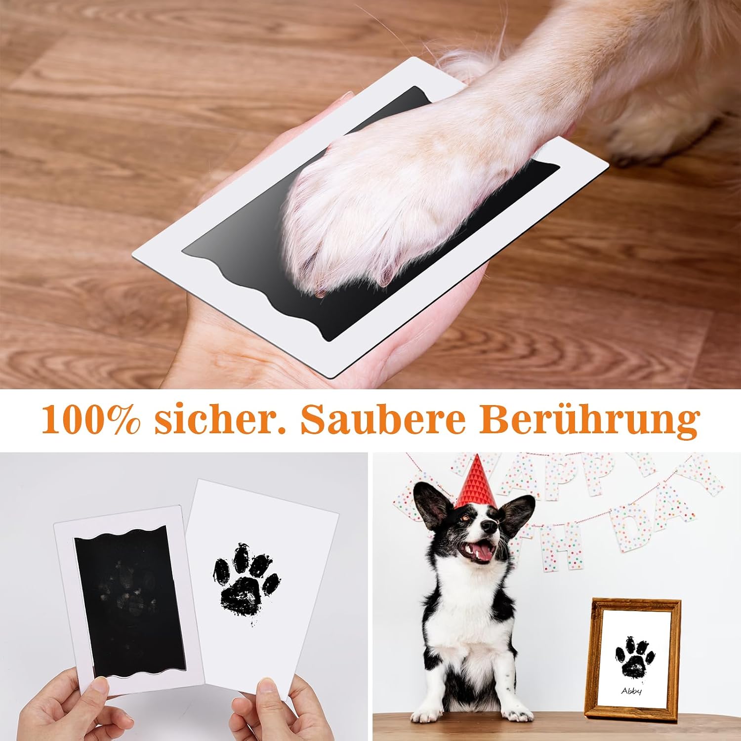 Detalle 2 de 3-teiliges Pfotenabdruck-Set für Baby, Hund & Katze (mit 6 Karten, 3 Stempelkissen) – Andenken zum Hundegeburtstag