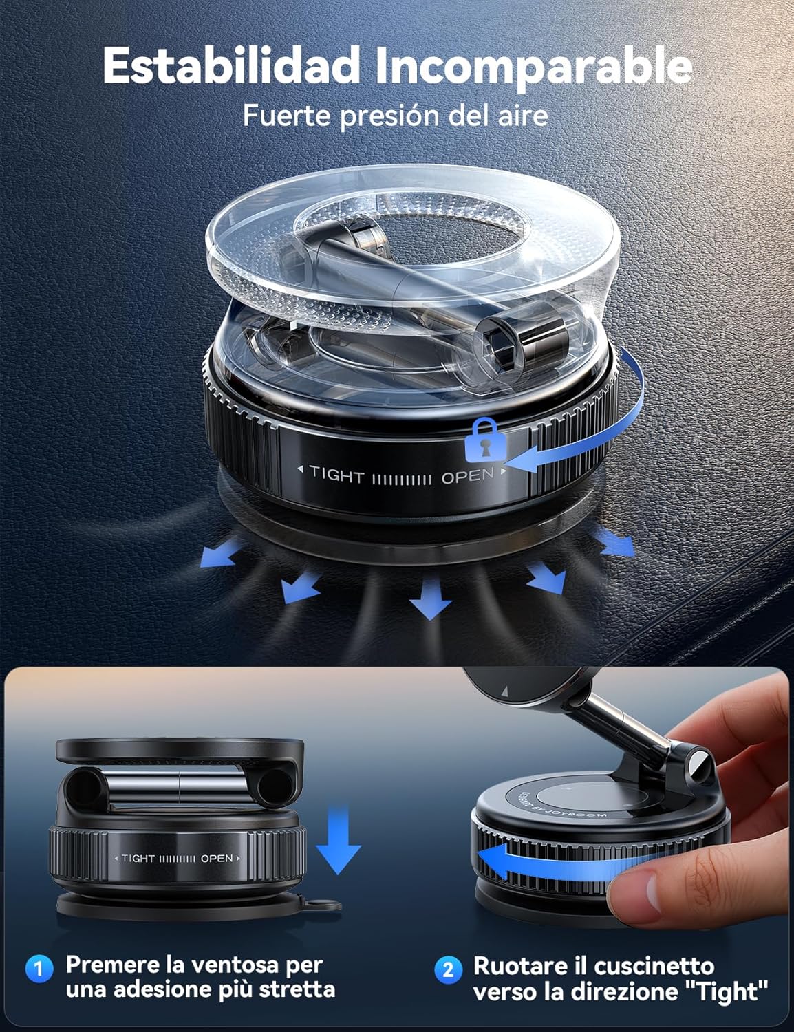 Detalle de JOYROOM Supporto Auto MagSafe con ventosa gel, braccio pieghevole 360° per iPhone 12–16