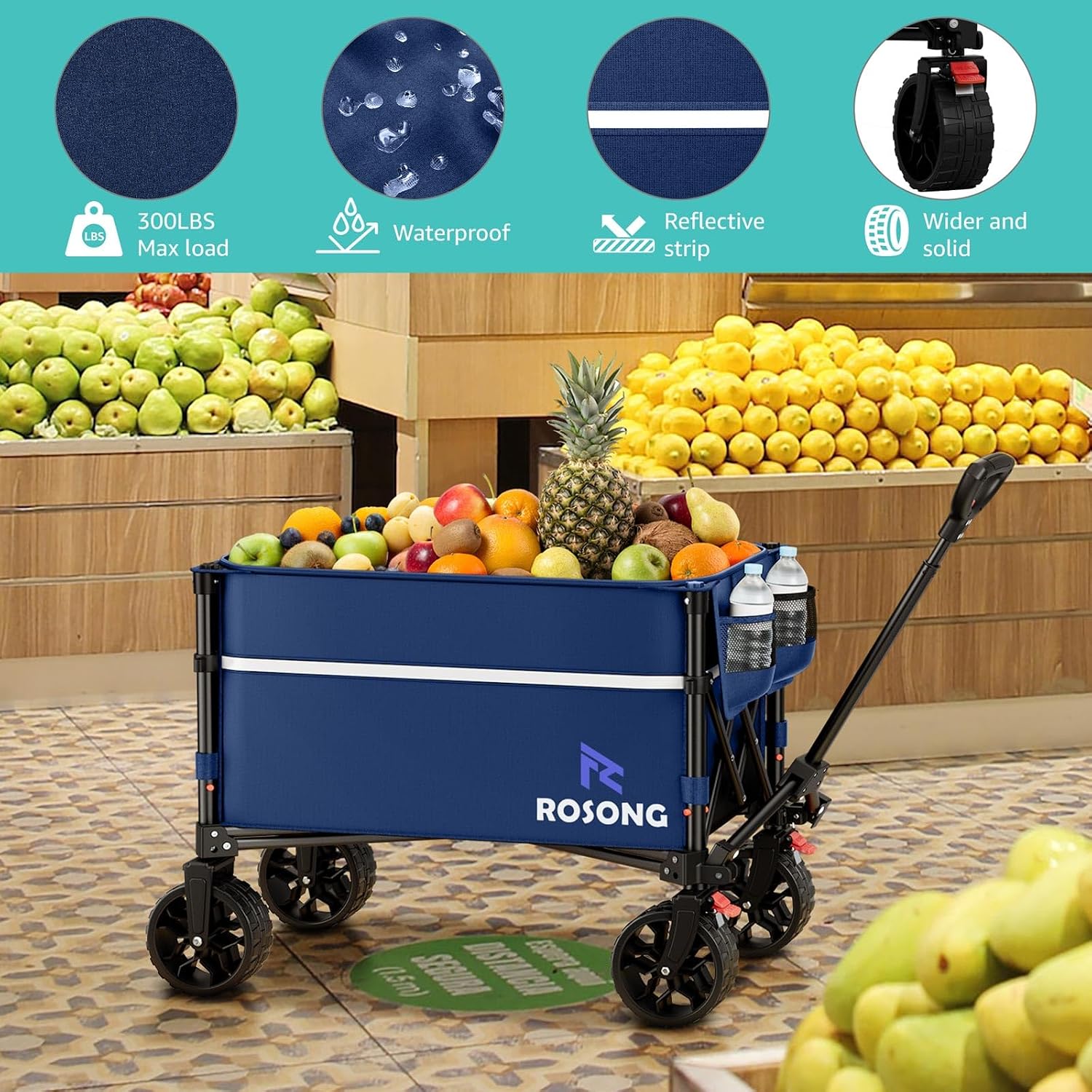 Detalle 2 de ROSONG zq001 Folding Utility Wagon, 120L with Lid, 250 lb Capacity