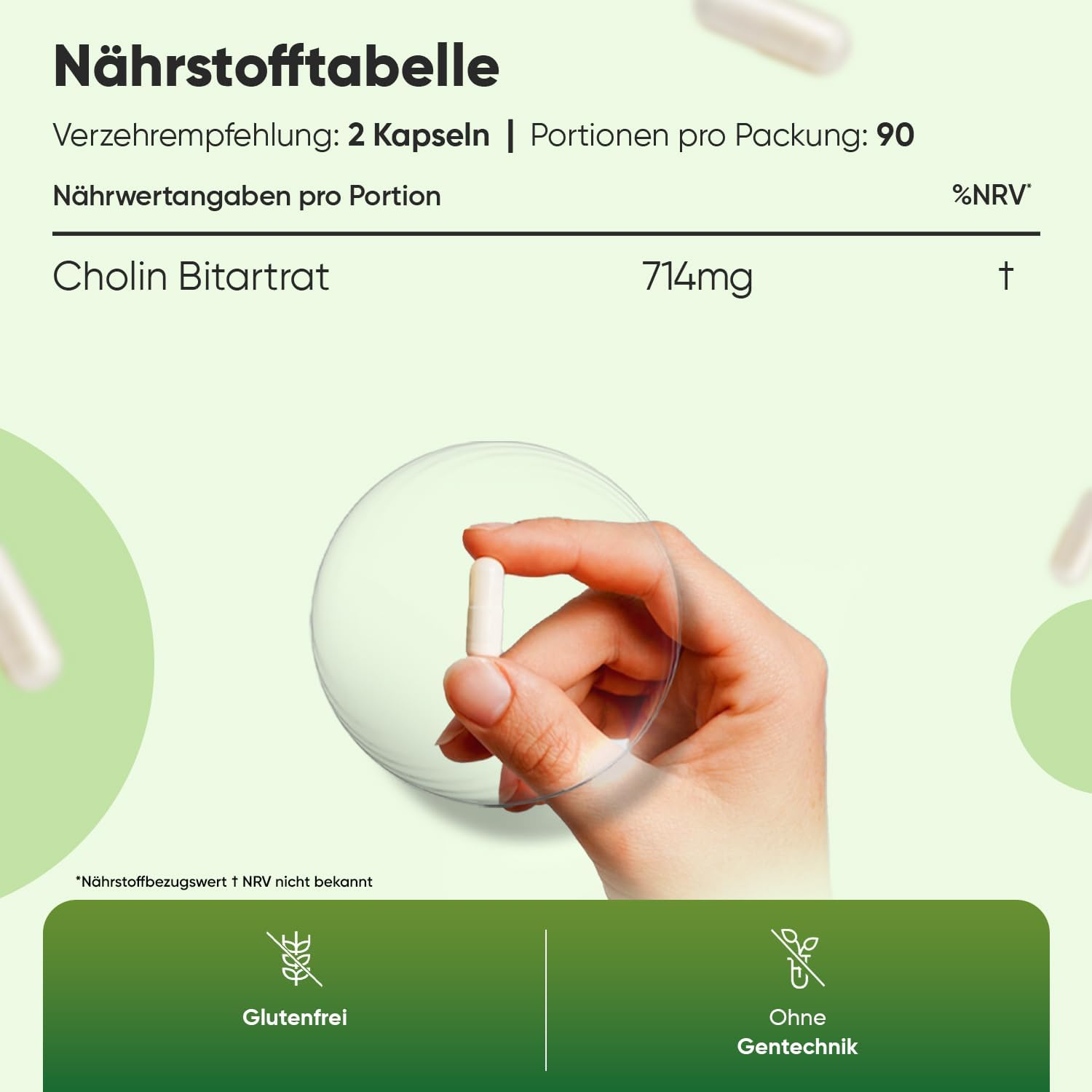 Detalle de WeightWorld Cholin Bitartrat Kapseln – 714 mg pro Portion, 180 Kapseln (für 3 Monate)