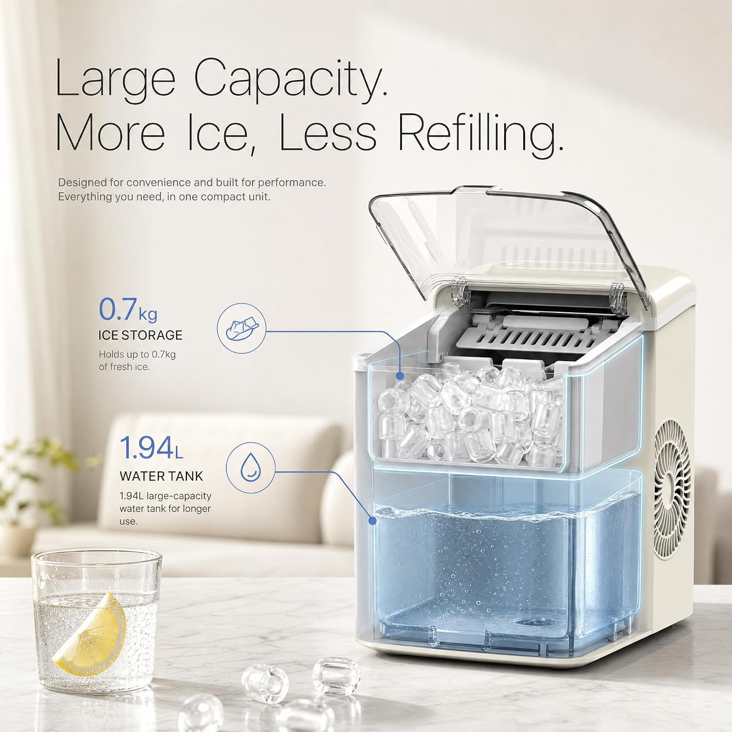 Detalle 2 de Borcolo BO-FZB-12X9C Countertop Ice Maker, 2 Bullet Sizes, 9 Cubes in 6 Minutes