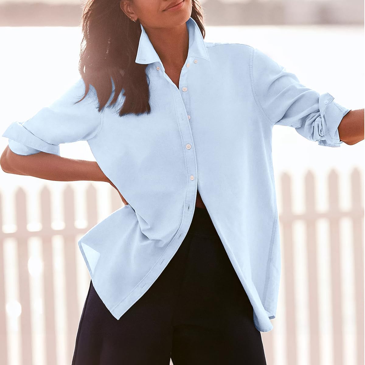 Thumbnail 2 de Aoudery Women’s Cotton Oxford Button-Down Shirt – Long Sleeve, Solid Colors, Classic Fit