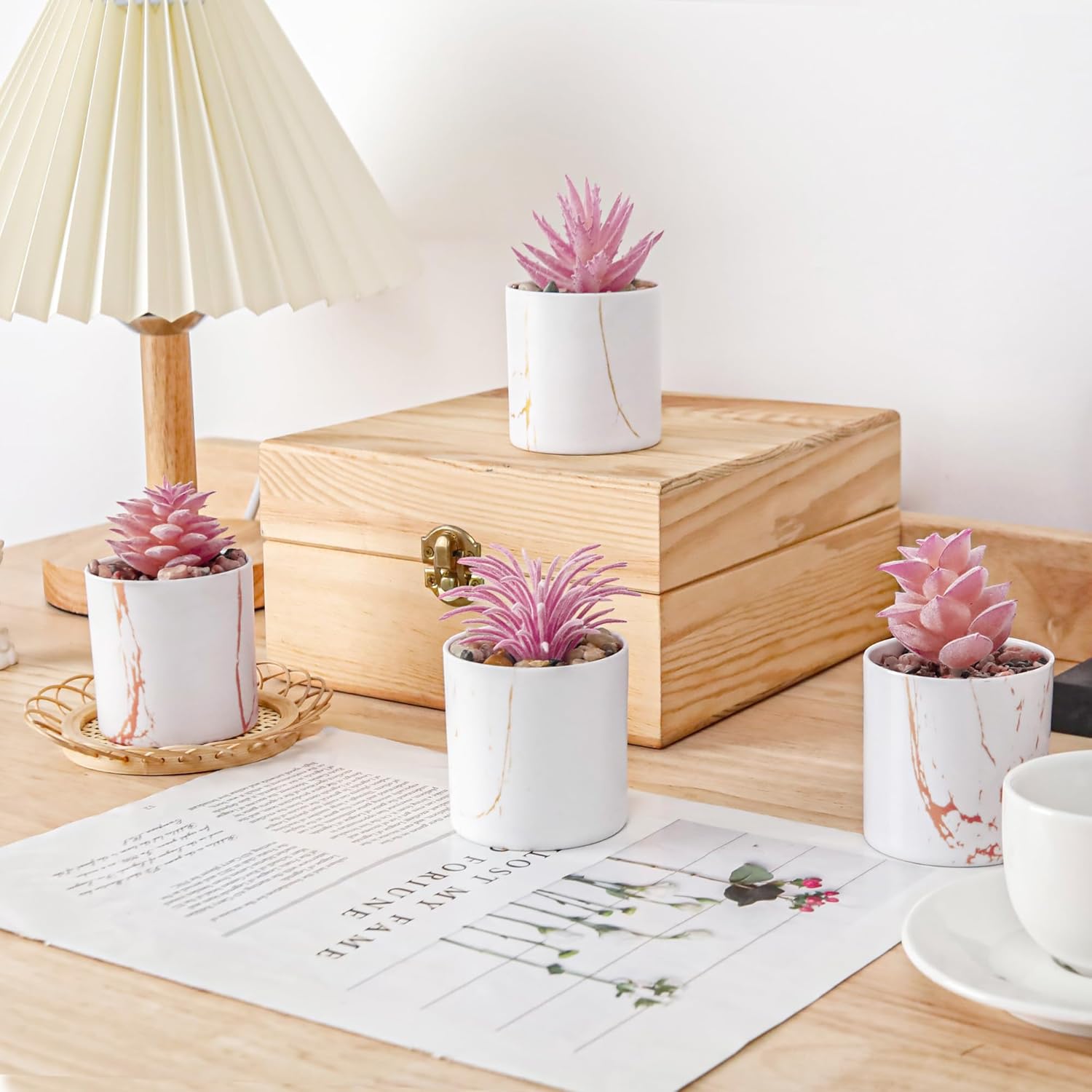 Detalle de BTSD-home 6 Pack Pink Mini Succulent Plants – Fake Office & Home Decor