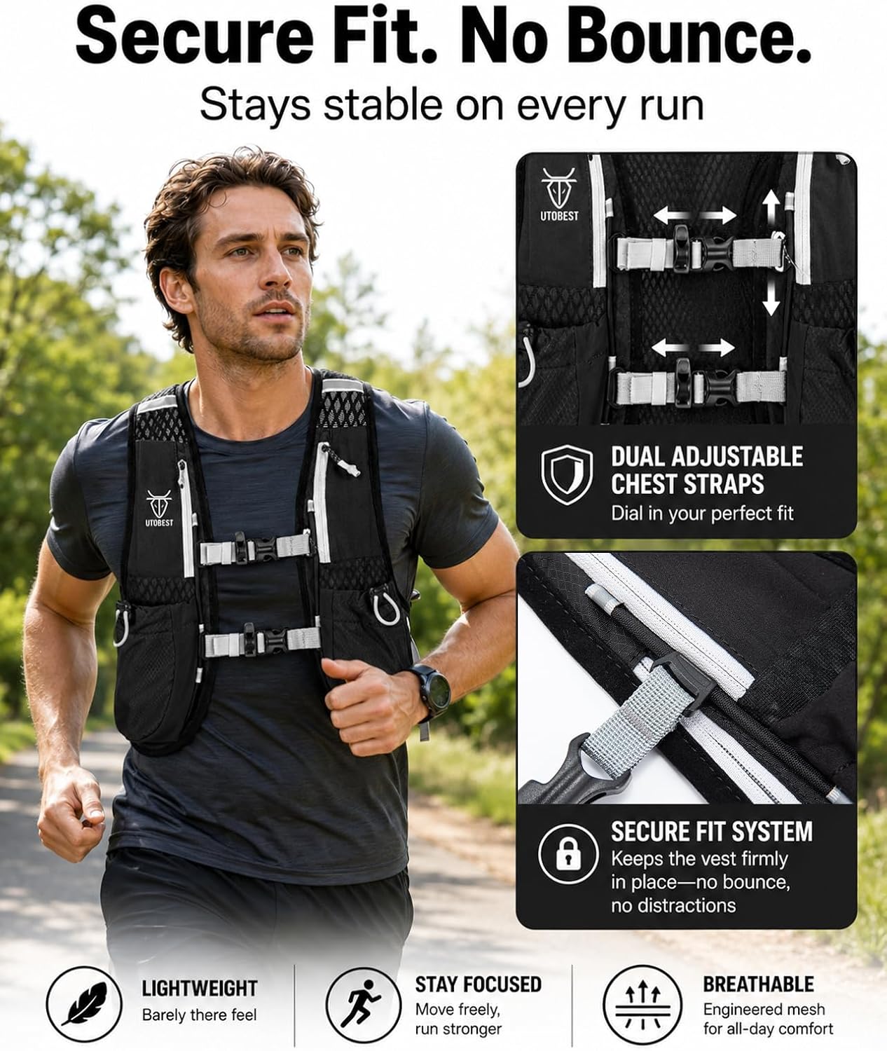 Thumbnail 2 de UTOBEST 5L Running Vest: Lightweight Hydration Pack for Marathon, Run & Hike
