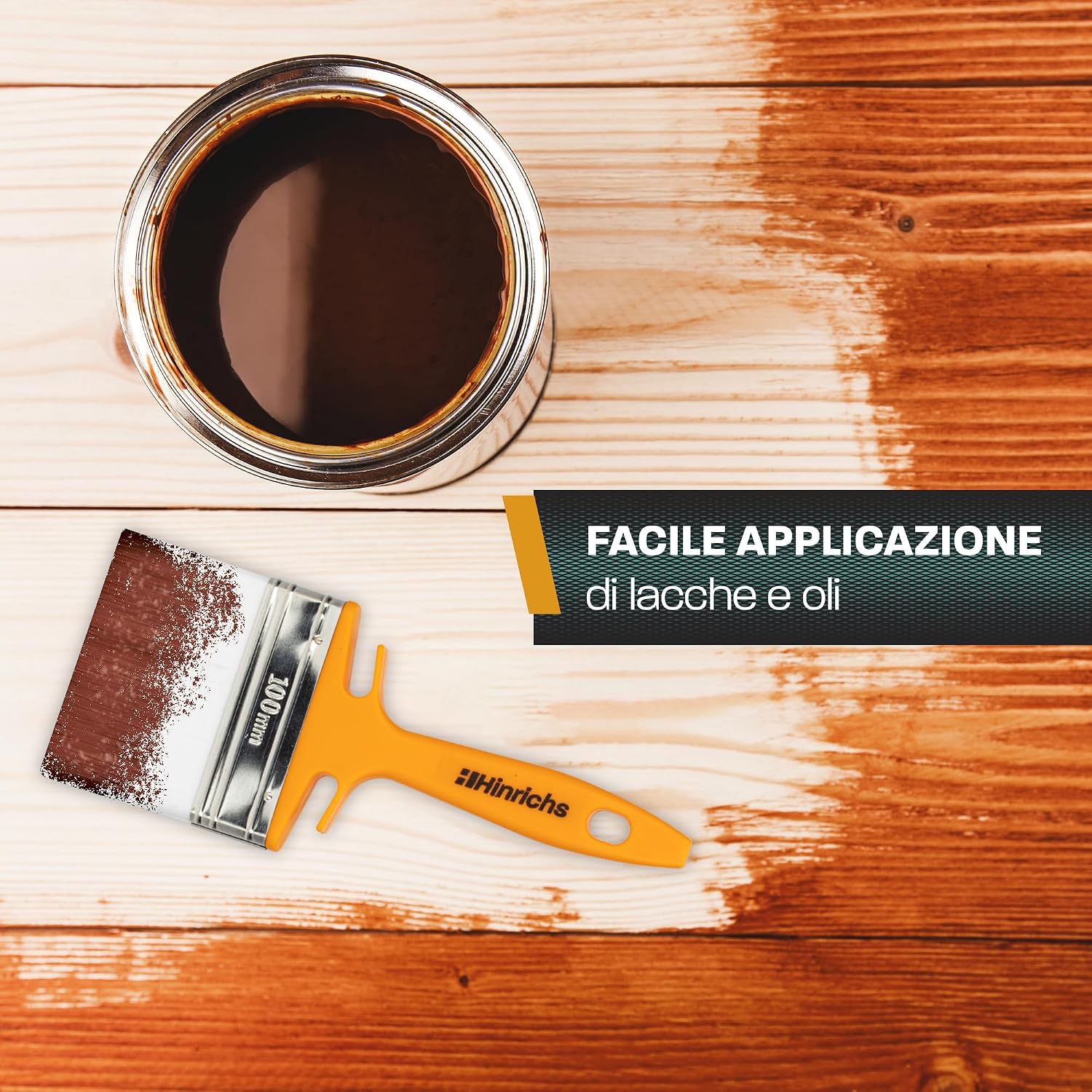 Detalle de Hinrichs Set di 4 Pennelli Vernice in Legno – Misure 50, 70, 100 e 120 mm