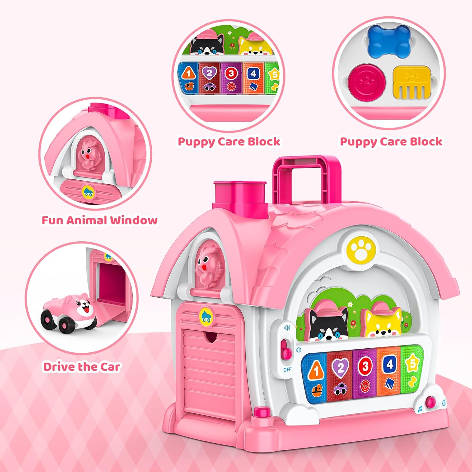 Thumbnail 2 de 6-in-1 Montessori activity house toy for 1–2 year old girls (music, lights, sound & car play)