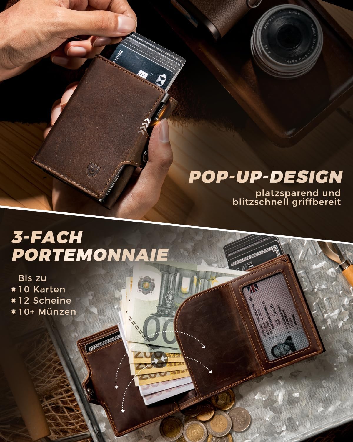 Detalle de LORZOR Slim Wallet Geldbörse mit XXL-Münzfach