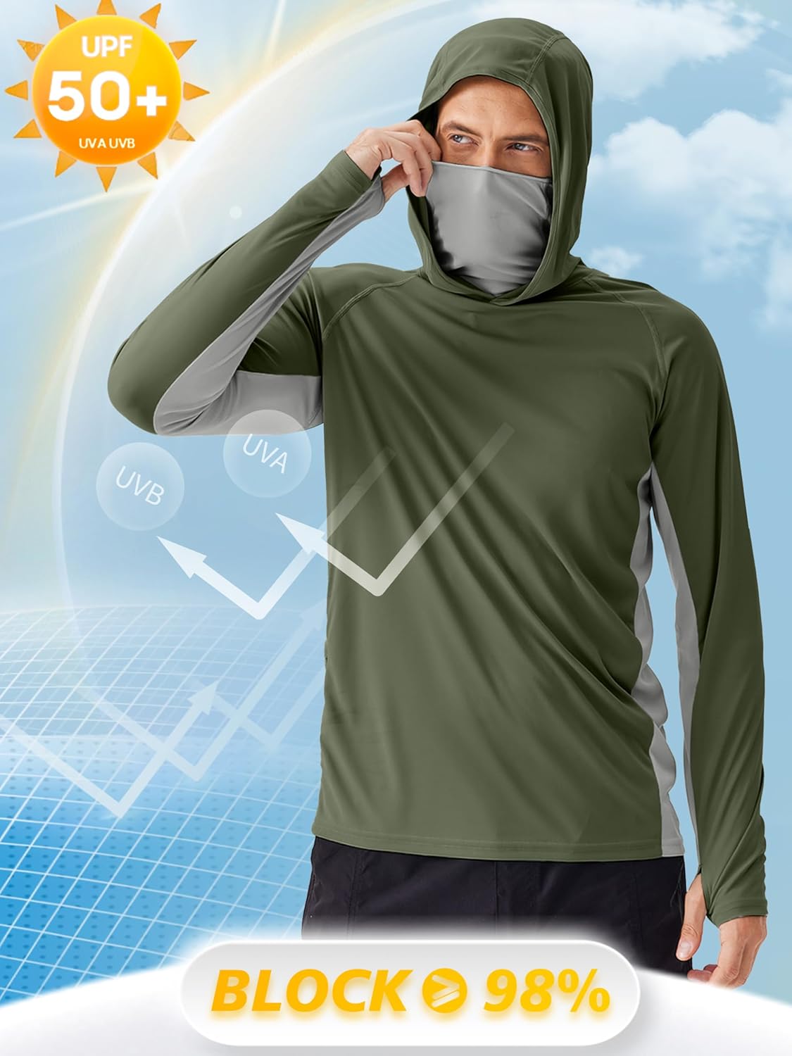 Thumbnail 4 de PINSPARK Men’s Sun Protection Hoodie with Mask UPF 50+ Long Sleeve Rash Guard Shirt
