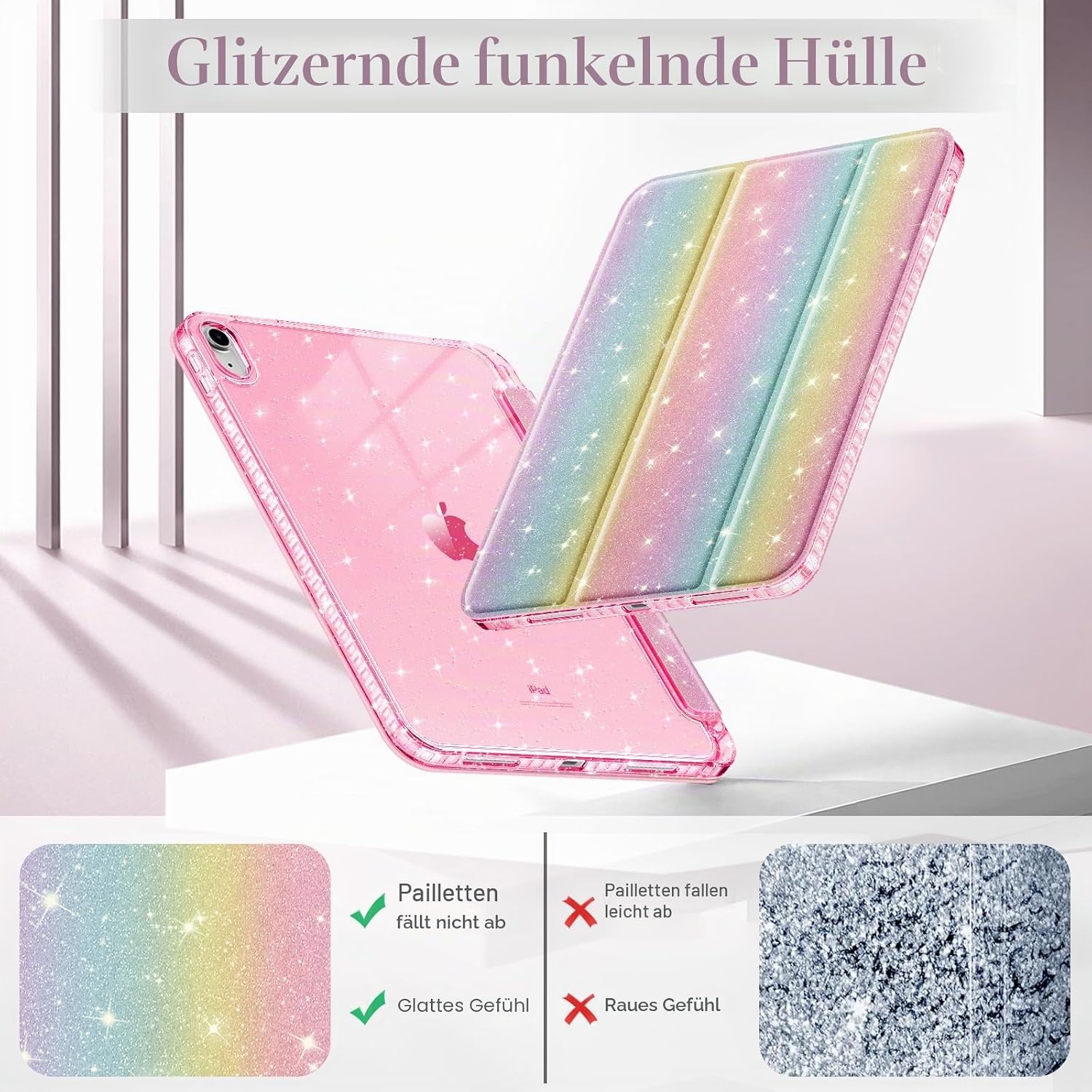 Detalle 2 de Fintie Glitzer Hülle für iPad 11. Generation / 10. Generation – Transparente Rückseite, Glitzer-Design, Stifthalter
