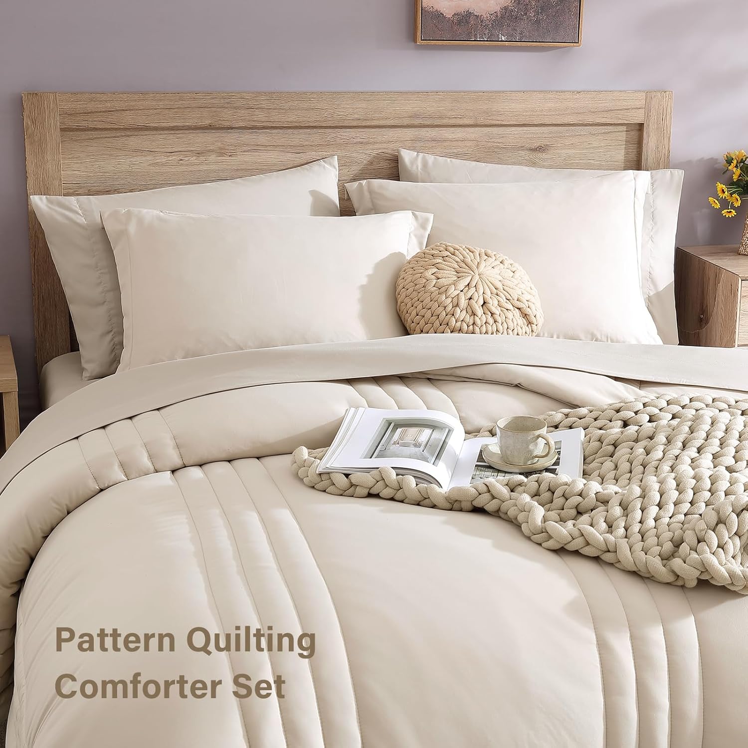Thumbnail 3 de Monbix King Size Comforter Set (7-Piece) Bed in a Bag in Apricot Beige
