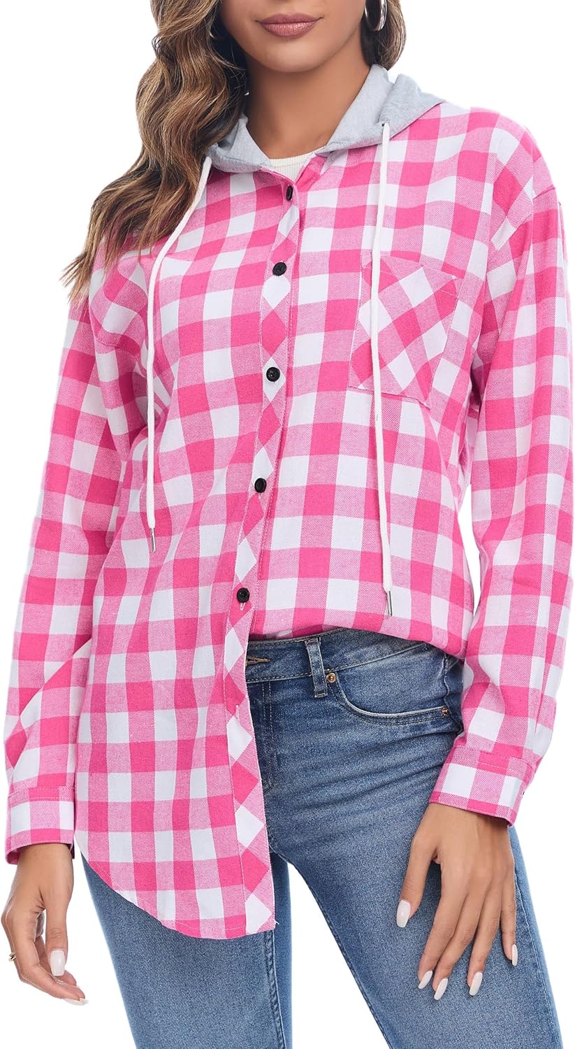 Thumbnail 1 de Damen Oversize Flanellhemd Hoodie von Jhsnjnr mit Karo-Muster und Knopfleiste