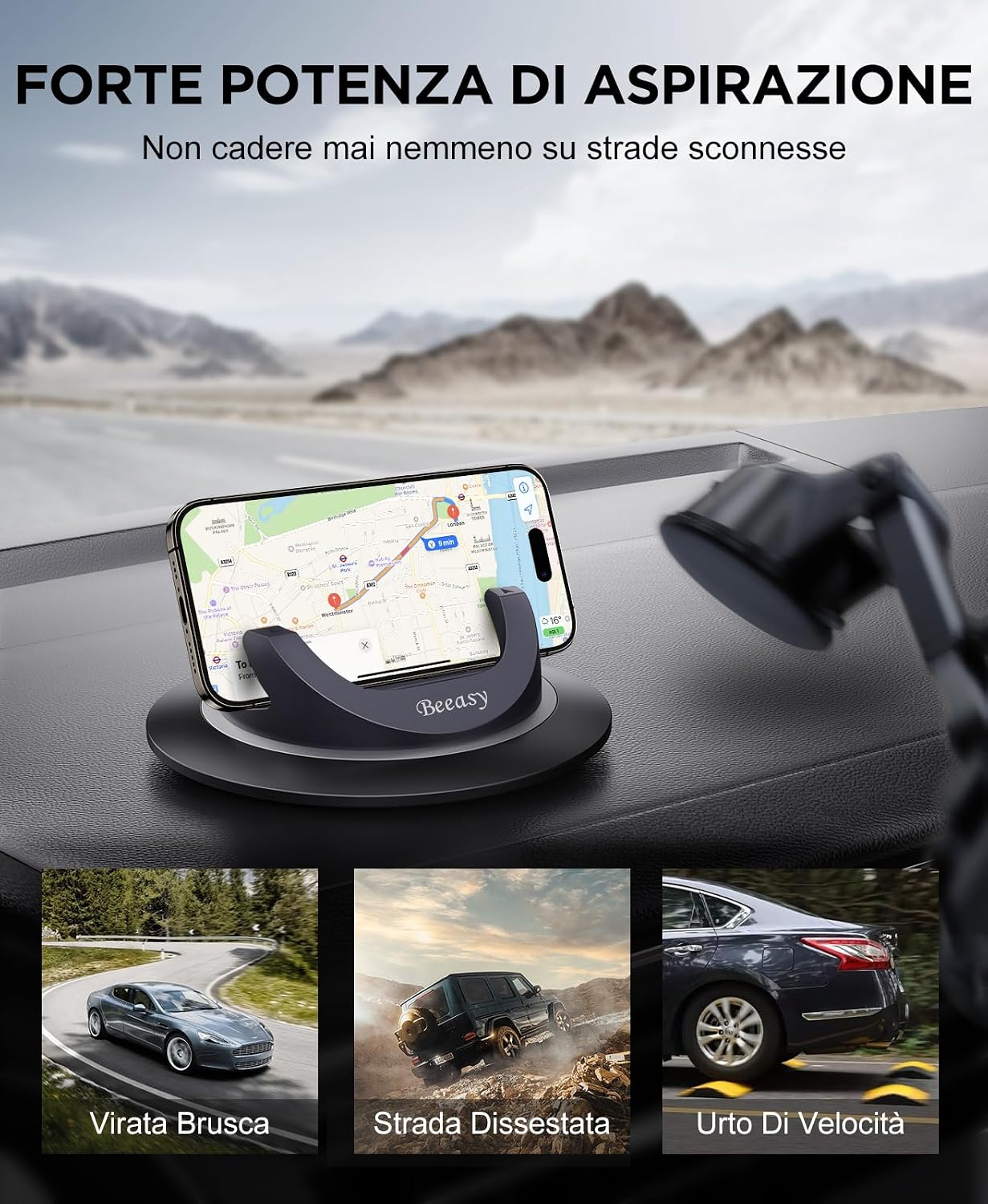 Thumbnail 2 de Beeasy Porta Cellulare Auto [Silicone Antiscivolo] 360° - Supporto Cruscotto Universale per Smartphone
