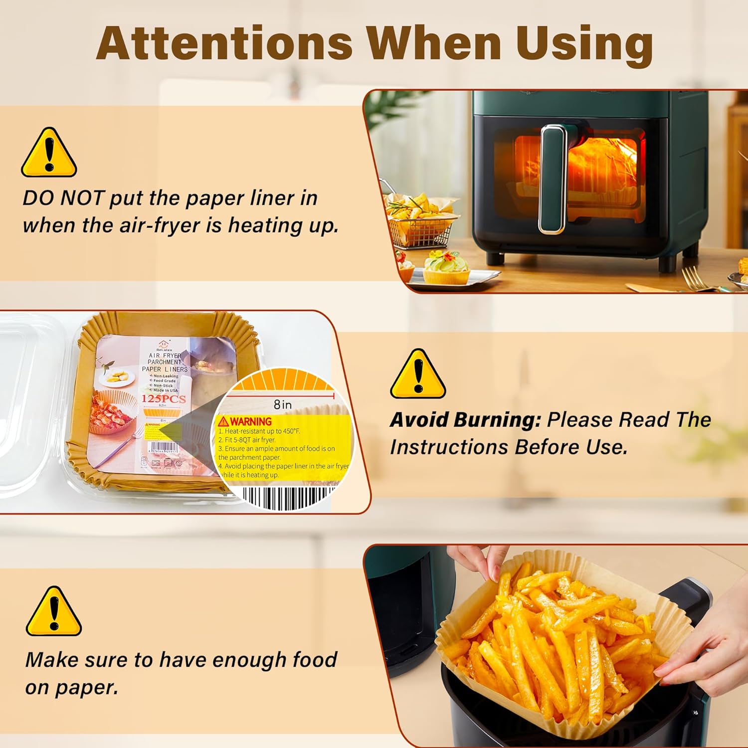 Thumbnail 4 de 125Pcs Unbleached 8" Air Fryer Liners