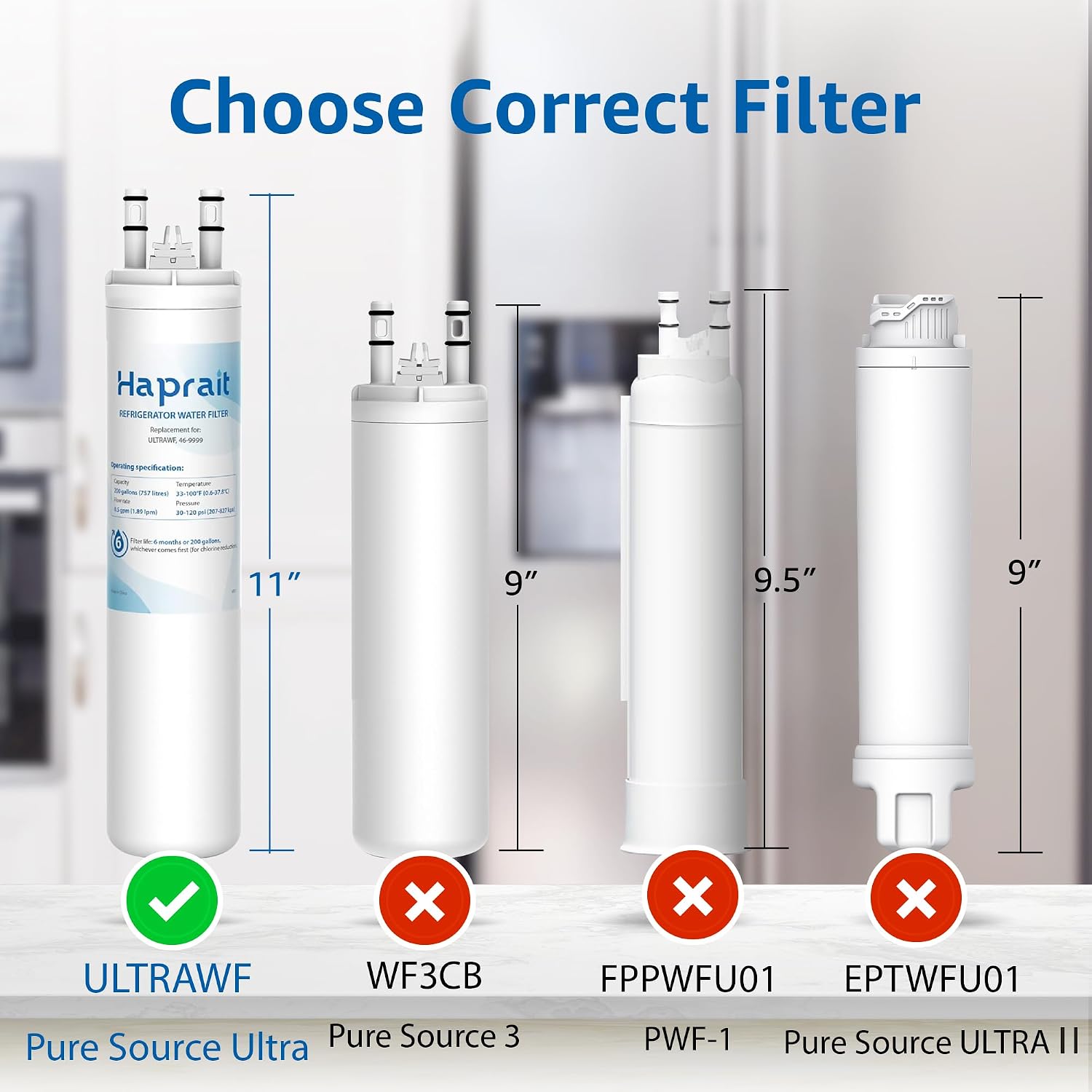 Thumbnail 1 de Haprait HP005 Refrigerator Water Filter, 4-Pack, NSF/ANSI 42