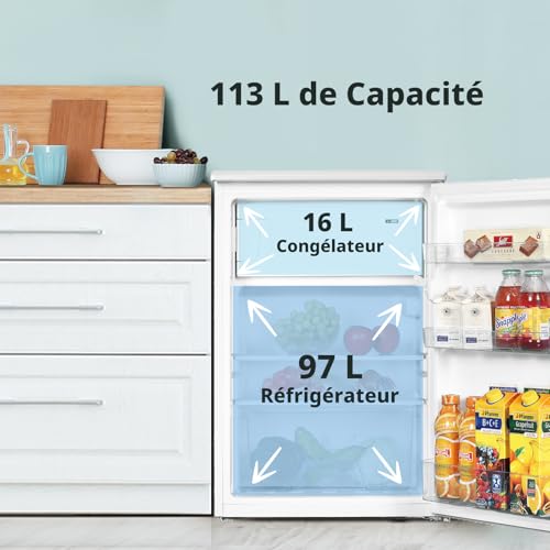 Detalle de COMFEE RCD113WH3EU — Réfrigérateur 1 porte avec tiroir, 113 L, blanc