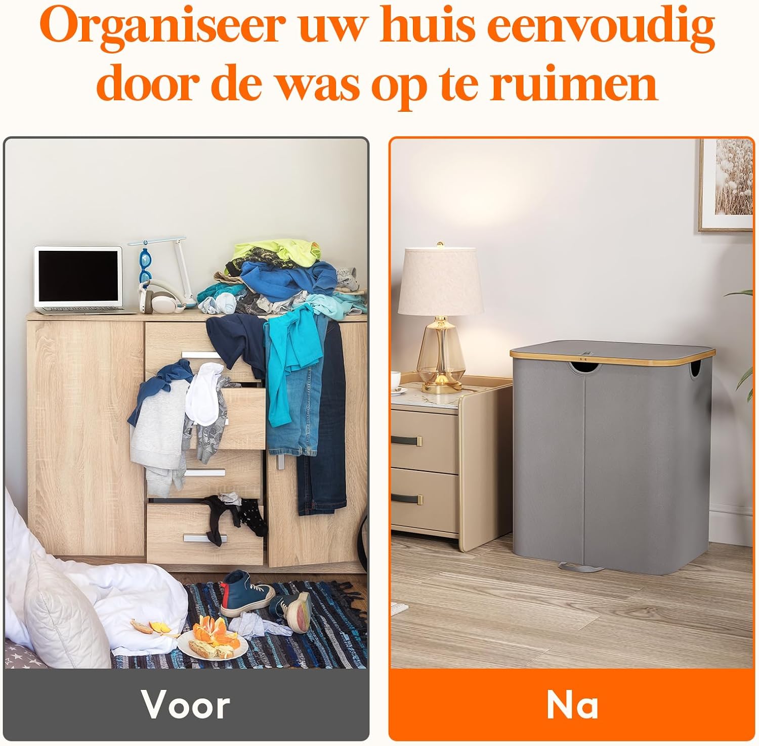 Thumbnail 6 de Lifewit wasmand 120 L met deksel, 2 vakken en uitneembare waszakken