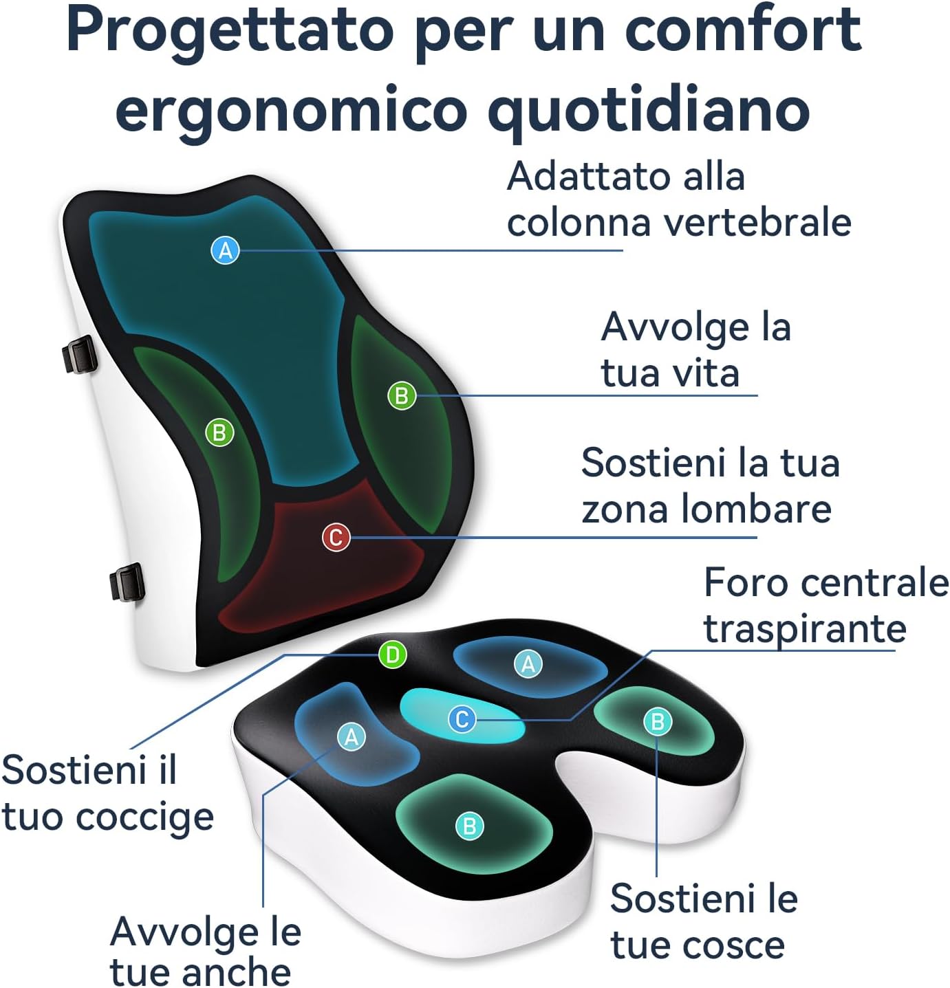 Thumbnail 3 de Travel Ease Set Cuscino in Schiuma di Memoria per Sedia