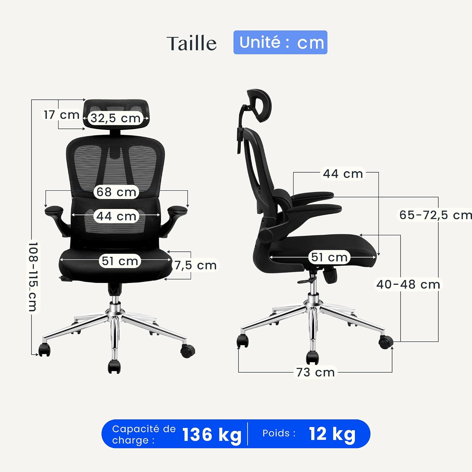 Thumbnail 1 de FLEXISPOT OC3 Lite Chaise de bureau ergonomique avec dossier en maille et soutien lombaire en C