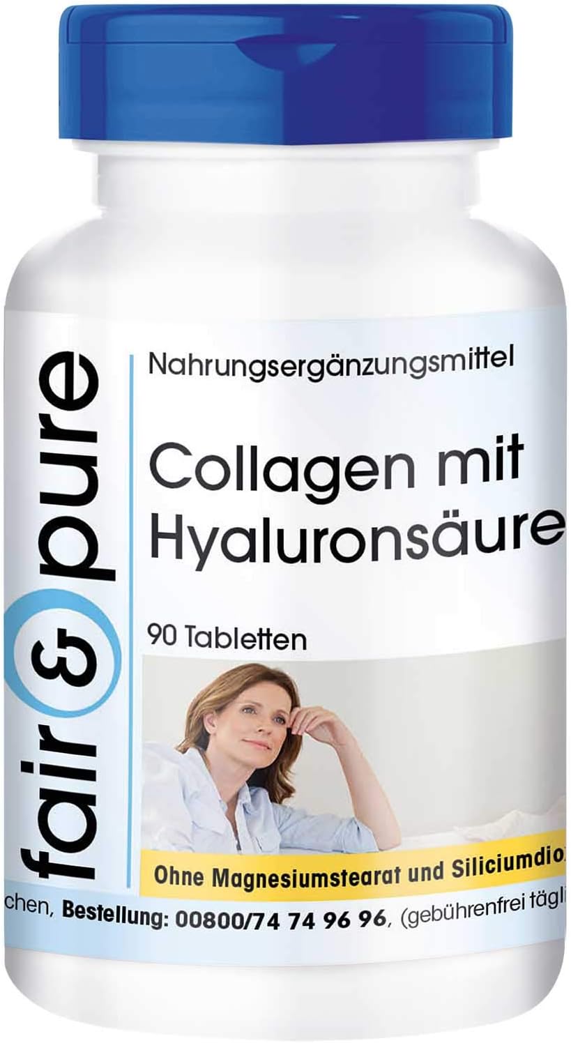 Detalle de Fair & Pure Collagen 640 mg mit Hyaluronsäure und Vitamin C – 90 Tabletten, deutsche Herstellung