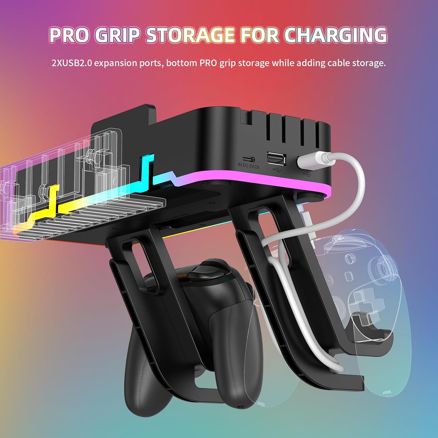 Detalle de FASTSNAIL RGB Switch Wall Mount for Joy-Con Charger with Switch Organizer